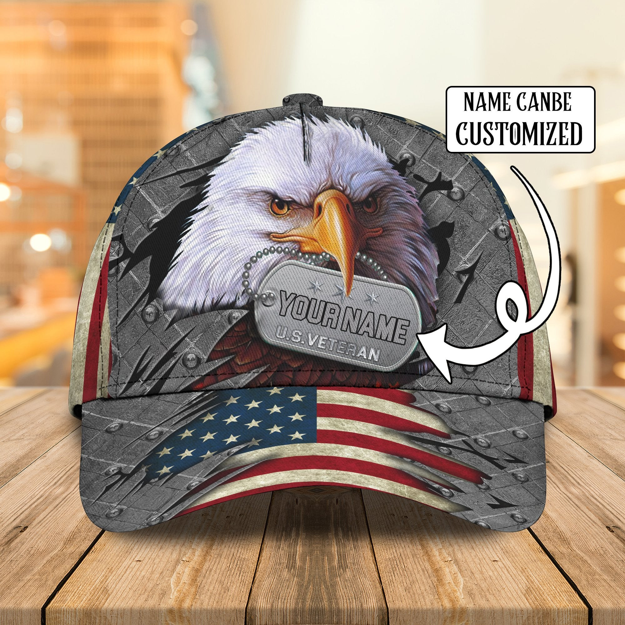 Adeenyc Veteran Personalized Name All Over Print Classic Cap Trucker Hats Custom Hats Gifts For Men & Women