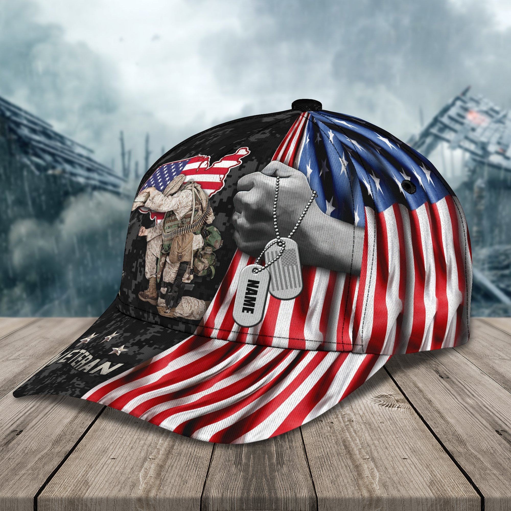 Adeenyc Veteran - Personalized Name All Over Print Classic Cap Trucker Hats Custom Hats Gifts For Men & Women