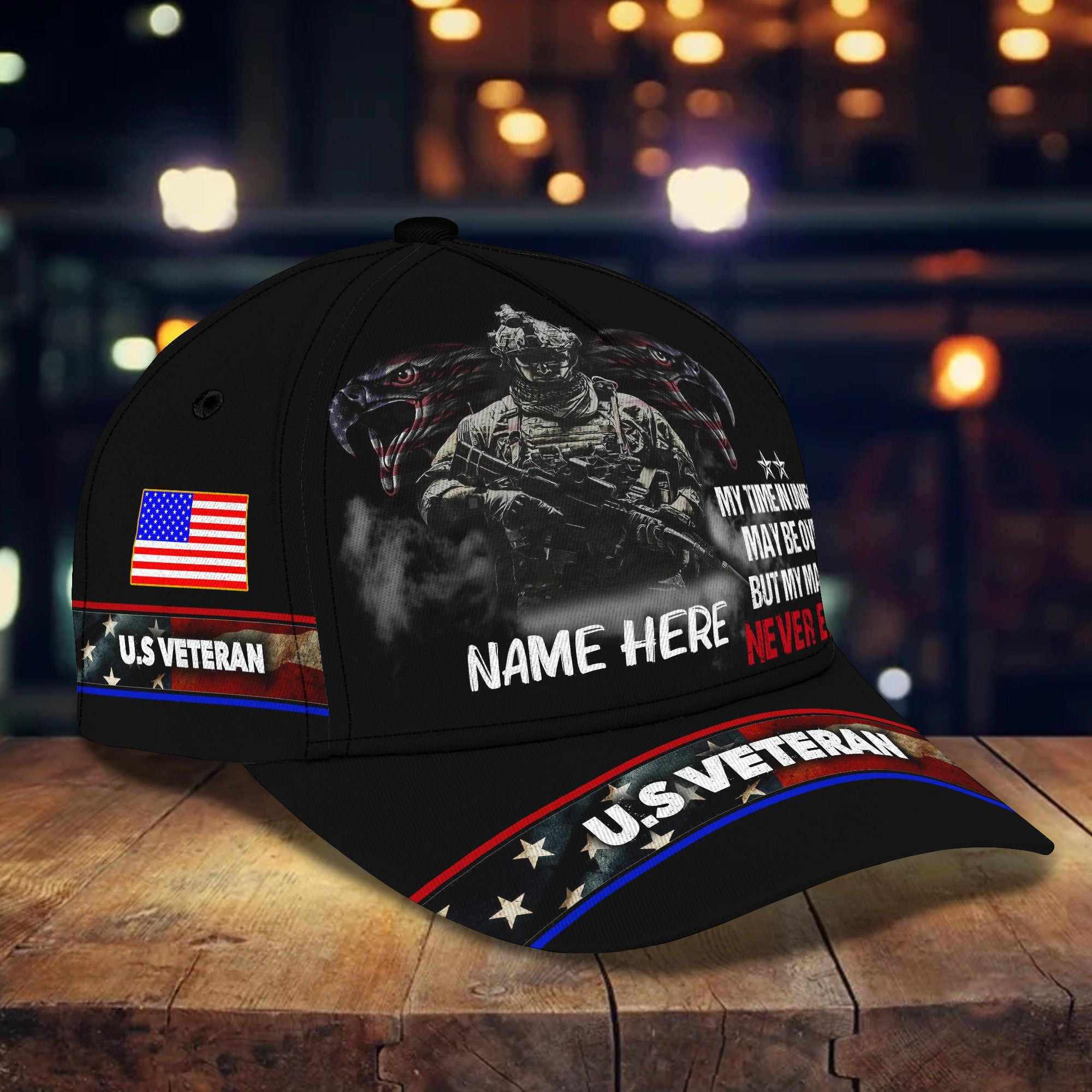 Adeenyc Veteran Personalized Name All Over Print Classic Cap Trucker Hats Custom Hats Gifts For Men & Women