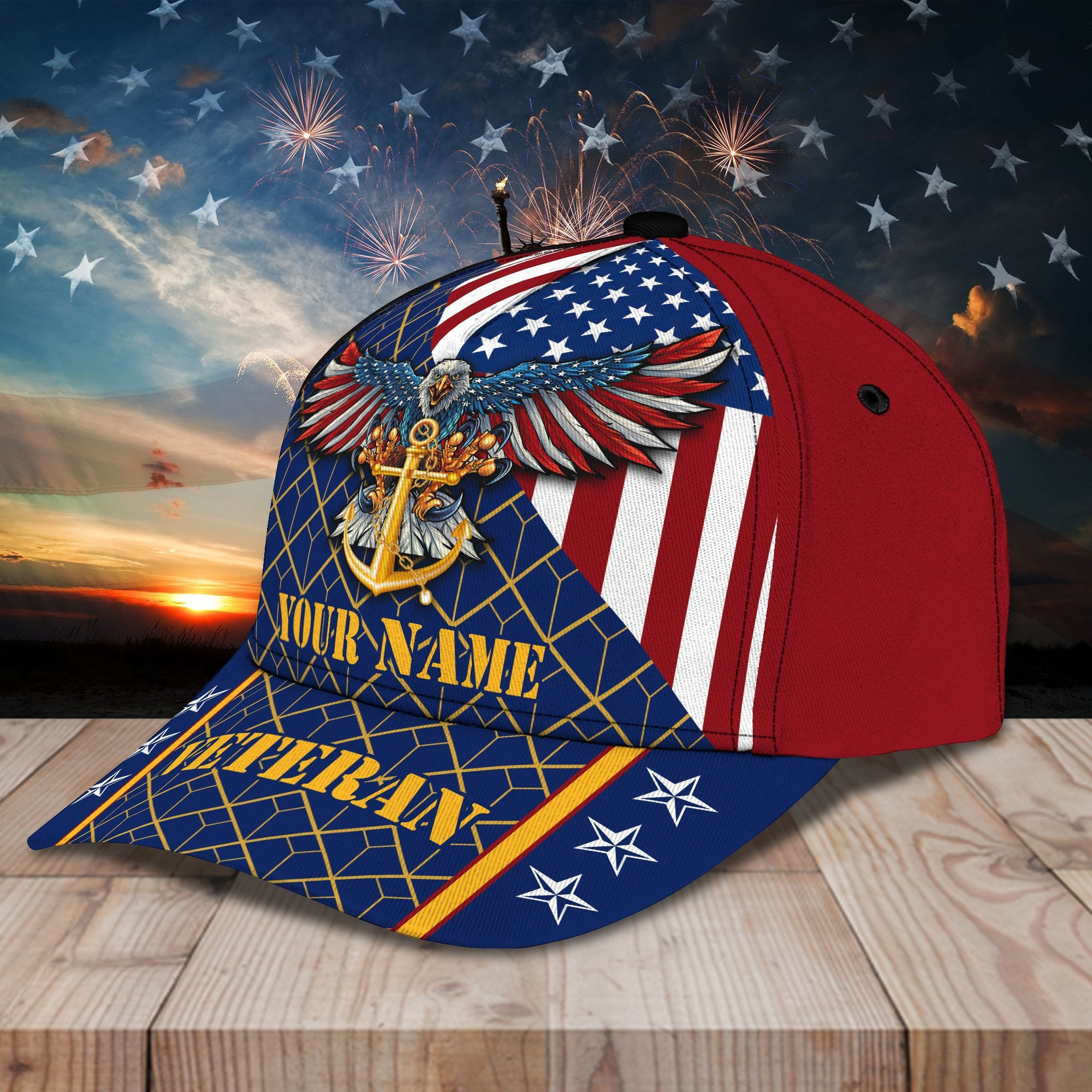 Adeenyc Veteran Personalized Name All Over Print Classic Cap Trucker Hats Custom Hats Gifts For Men & Women