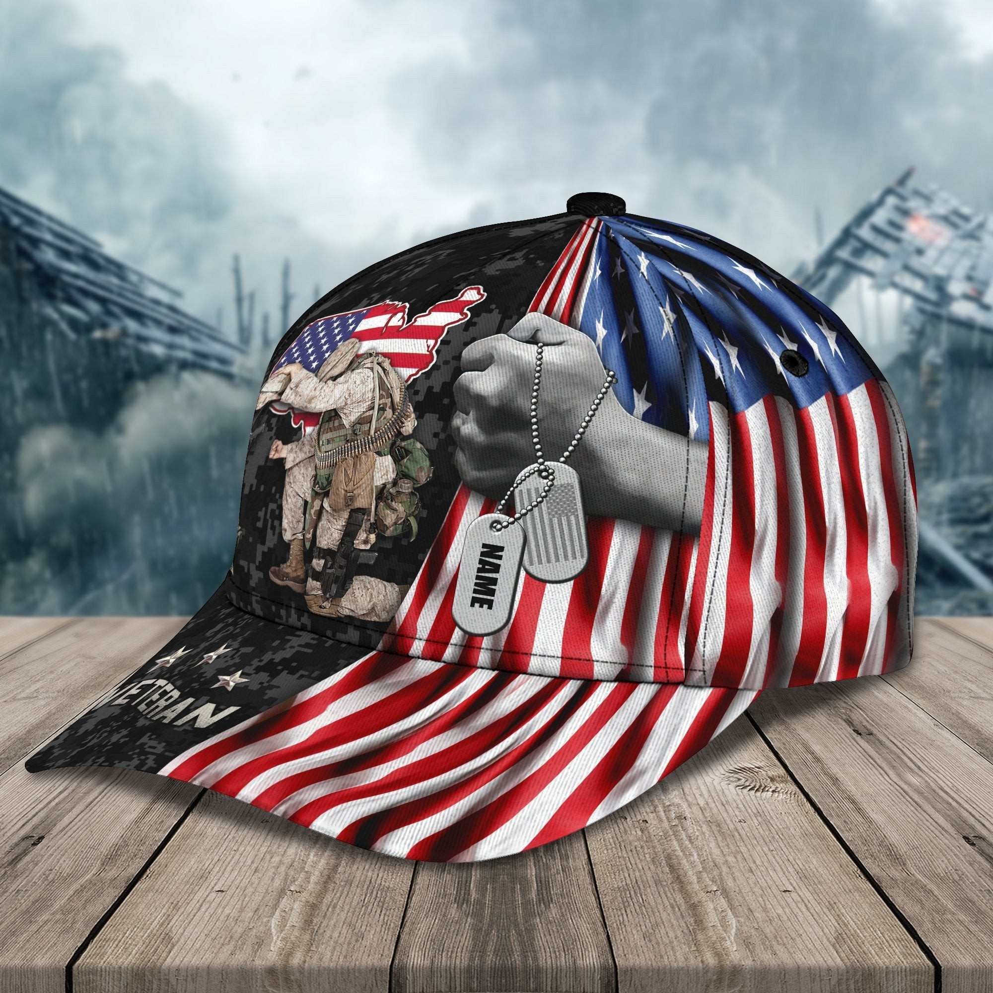 Adeenyc Veteran - Personalized Name All Over Print Classic Cap Trucker Hats Custom Hats Gifts For Men & Women