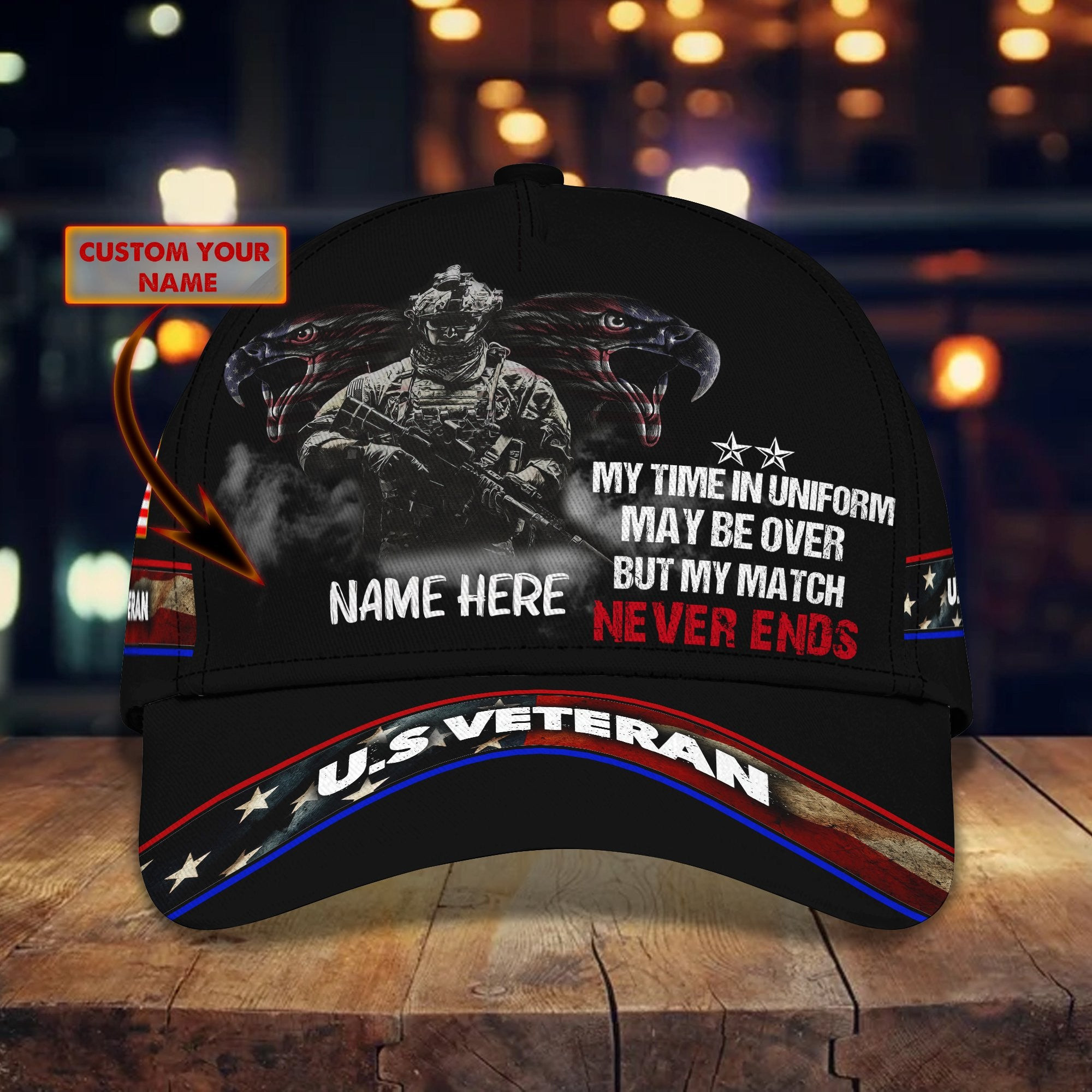Adeenyc Veteran Personalized Name All Over Print Classic Cap Trucker Hats Custom Hats Gifts For Men & Women
