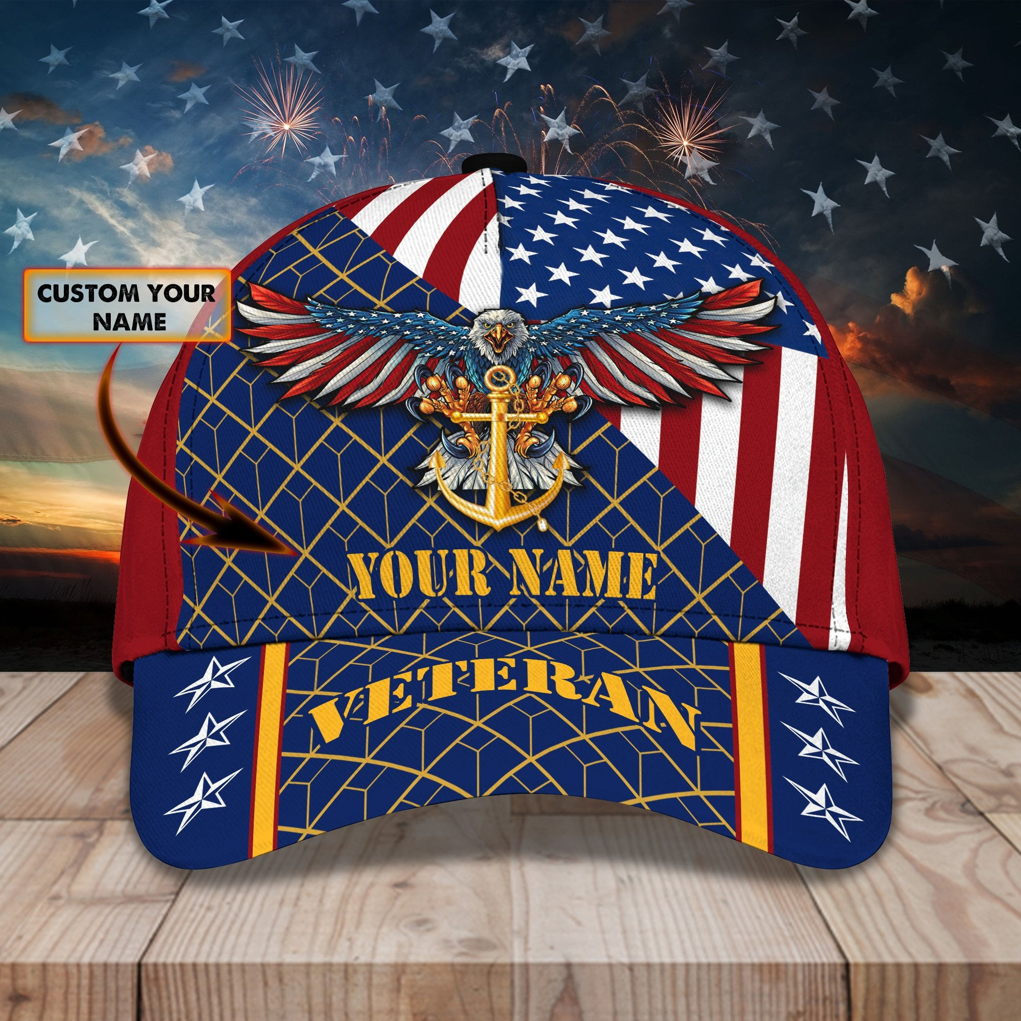 Adeenyc Veteran Personalized Name All Over Print Classic Cap Trucker Hats Custom Hats Gifts For Men & Women