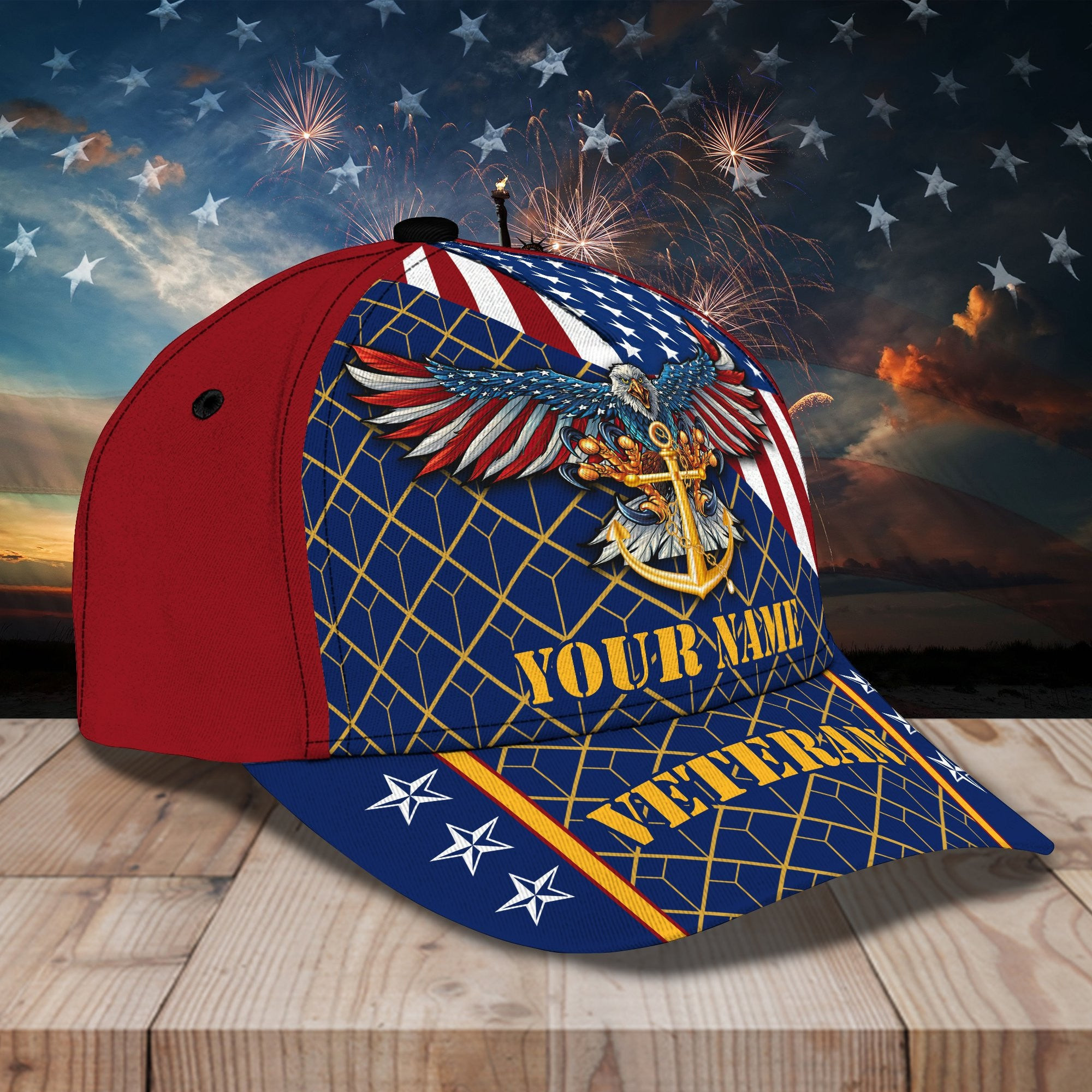 Adeenyc Veteran Personalized Name All Over Print Classic Cap Trucker Hats Custom Hats Gifts For Men & Women