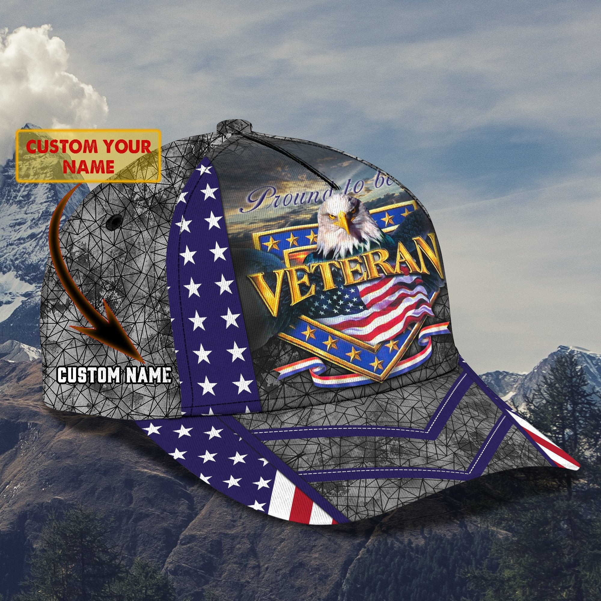 Adeenyc Veteran Personalized Name All Over Print Classic Cap Trucker Hats Custom Hats Gifts For Men & Women
