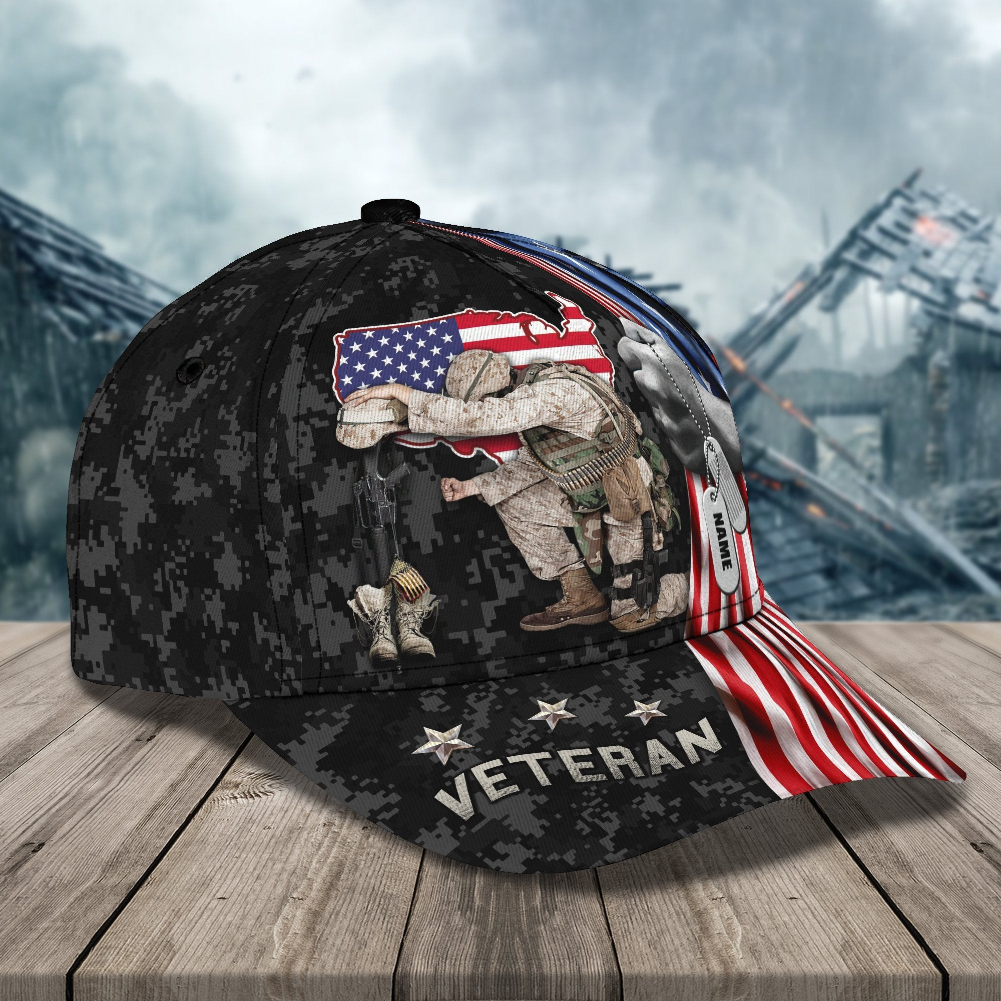 Adeenyc Veteran - Personalized Name All Over Print Classic Cap Trucker Hats Custom Hats Gifts For Men & Women