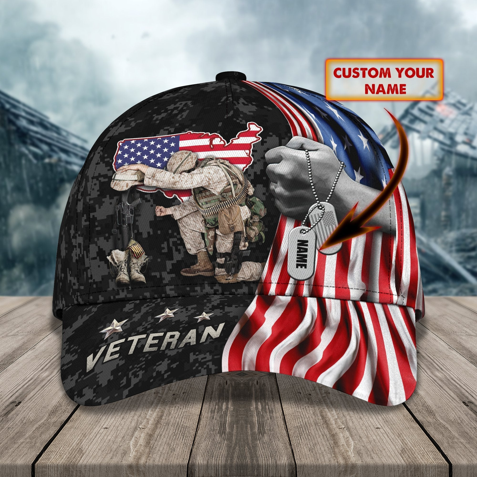 Adeenyc Veteran - Personalized Name All Over Print Classic Cap Trucker Hats Custom Hats Gifts For Men & Women