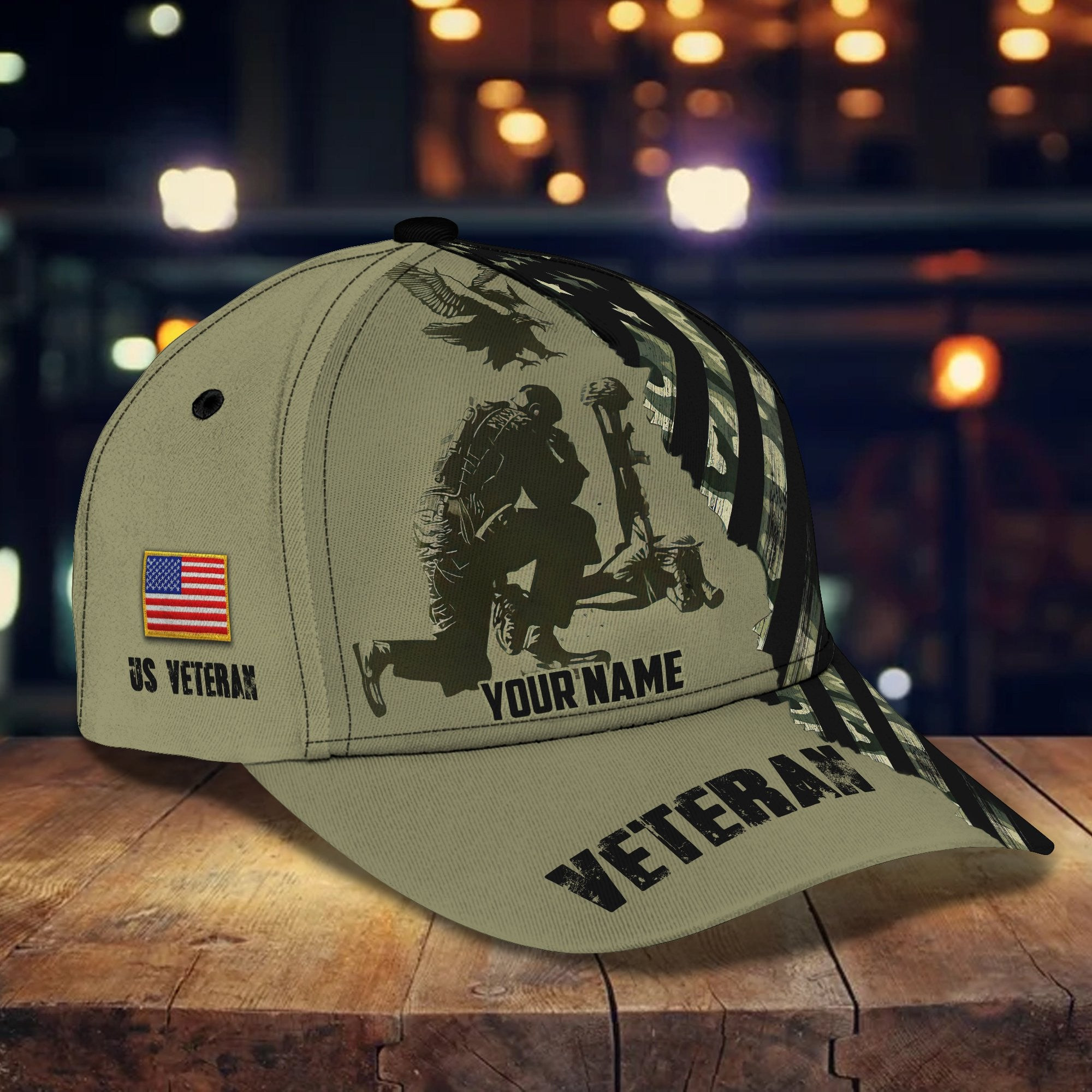 Adeenyc Veteran Personalized Name All Over Print Classic Cap Trucker Hats Custom Hats Gifts For Men & Women
