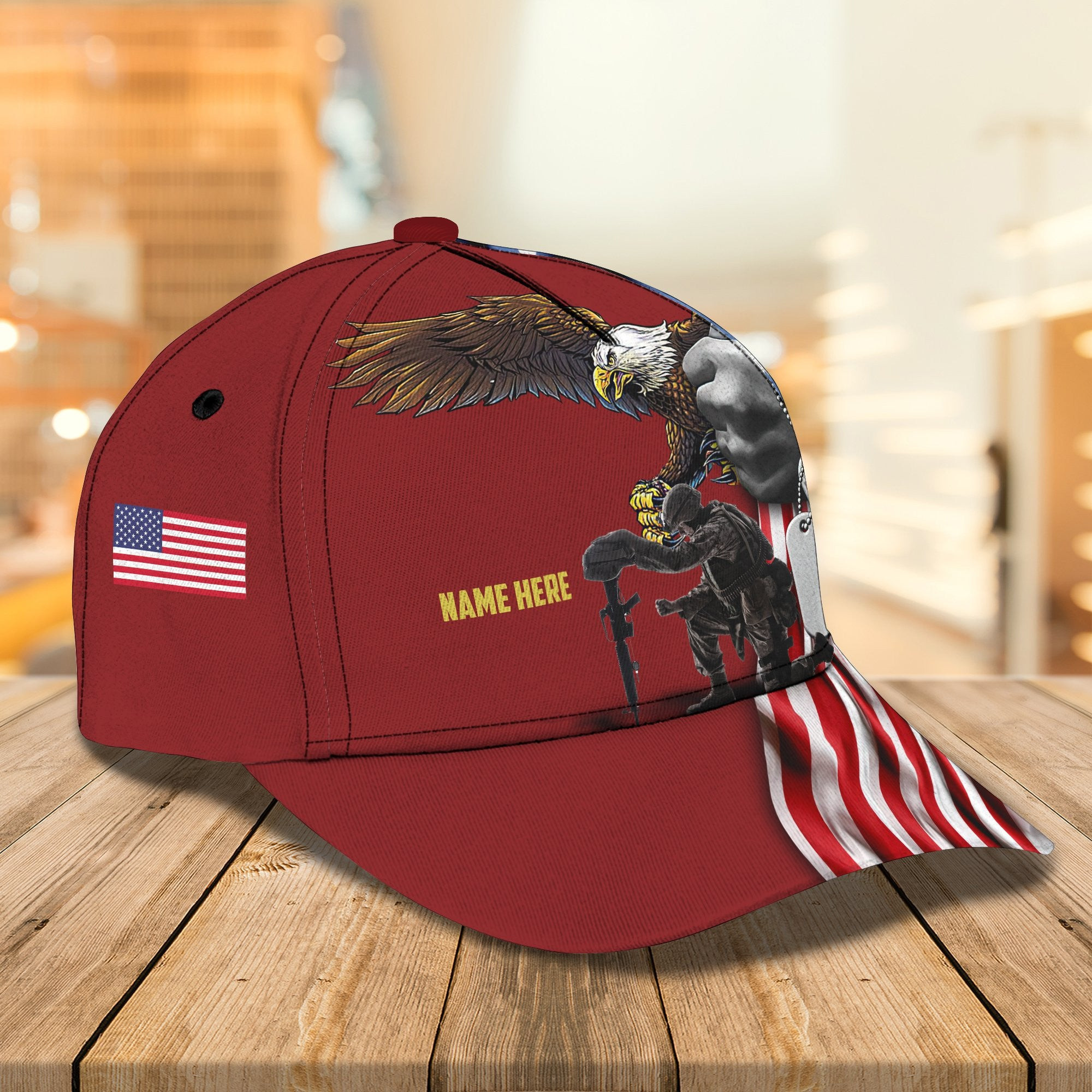 Adeenyc Veteran Personalized Name All Over Print Classic Cap Trucker Hats Custom Hats Gifts For Men & Women