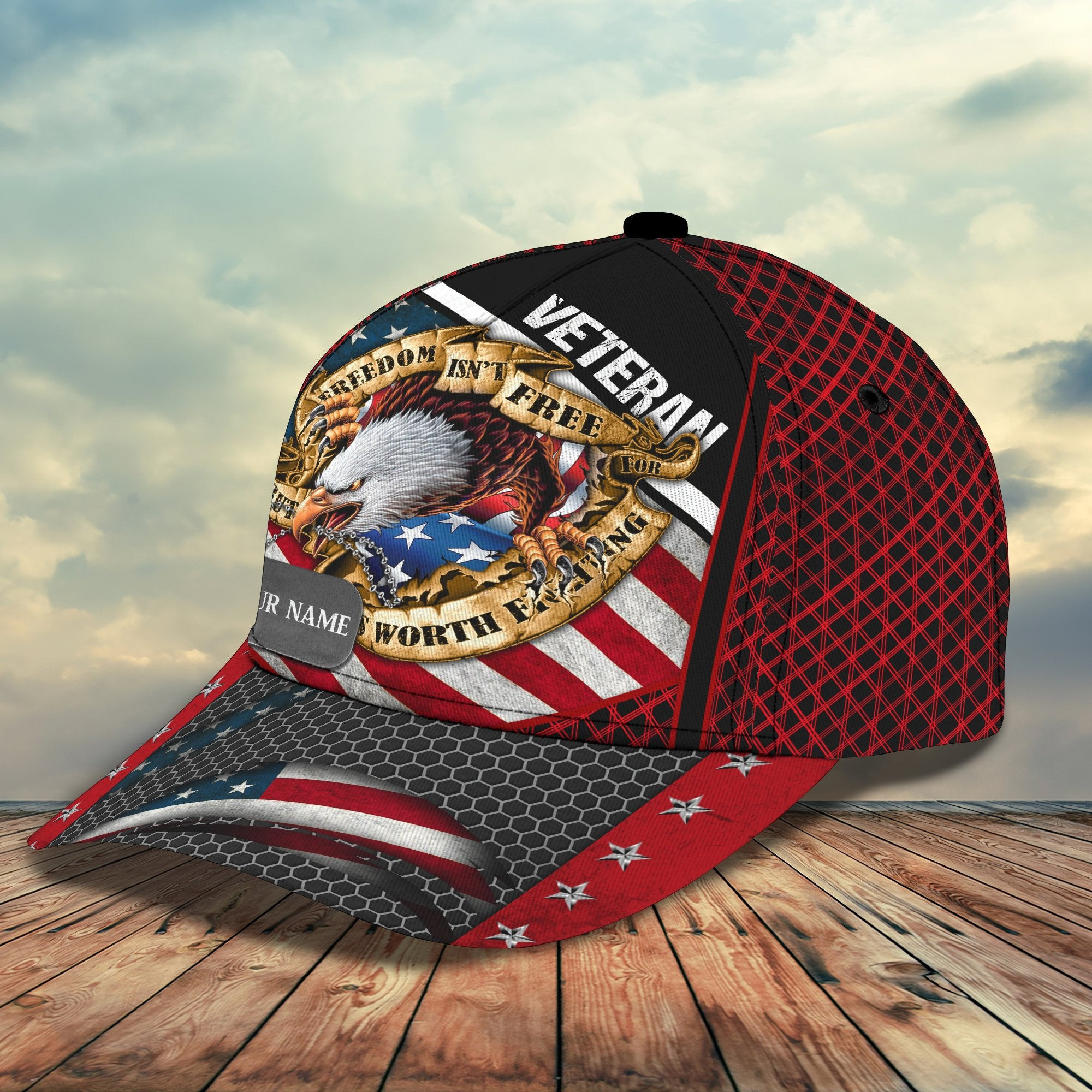Adeenyc Veteran - Personalized Name All Over Print Classic Cap Trucker Hats Custom Hats Gifts For Men & Women