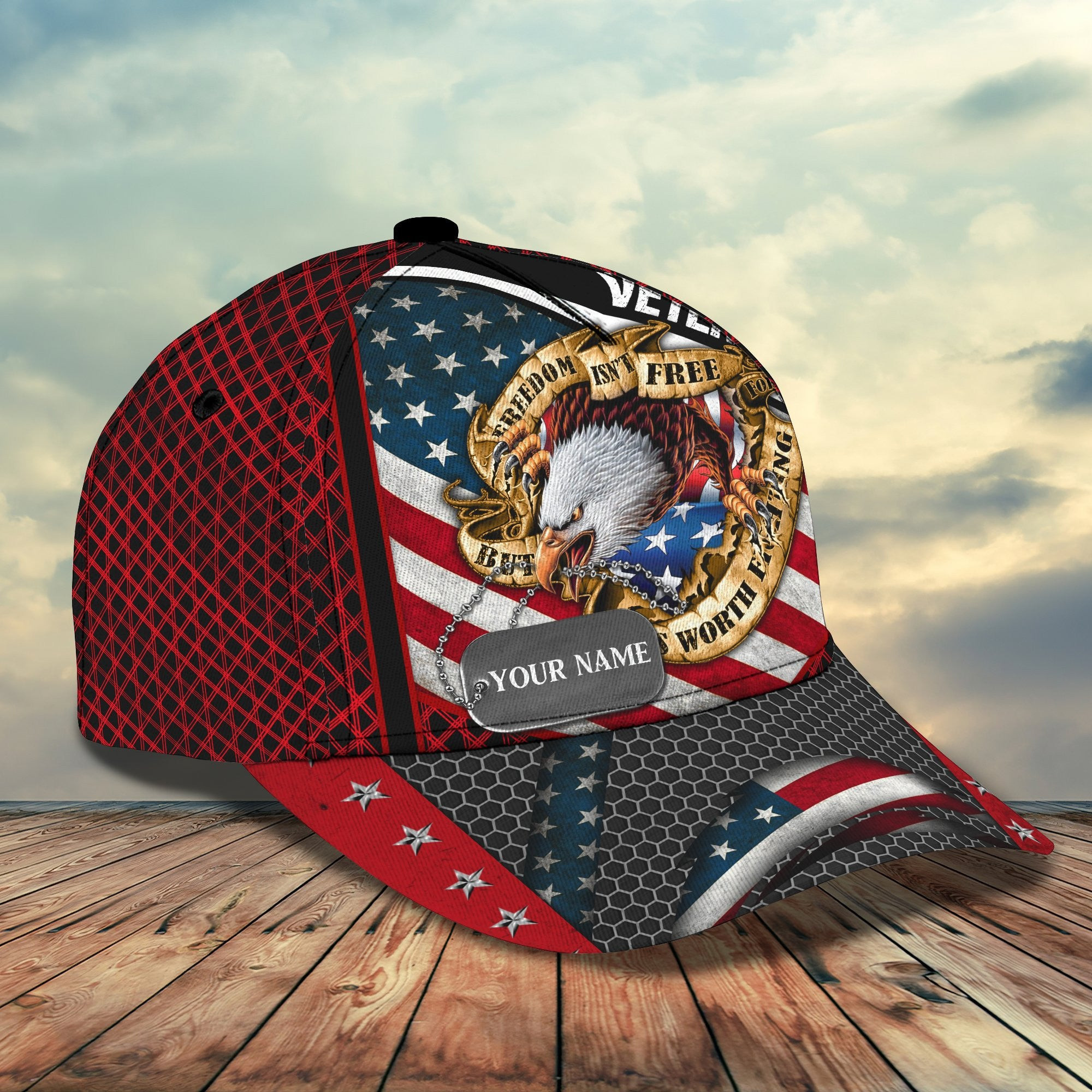 Adeenyc Veteran - Personalized Name All Over Print Classic Cap Trucker Hats Custom Hats Gifts For Men & Women