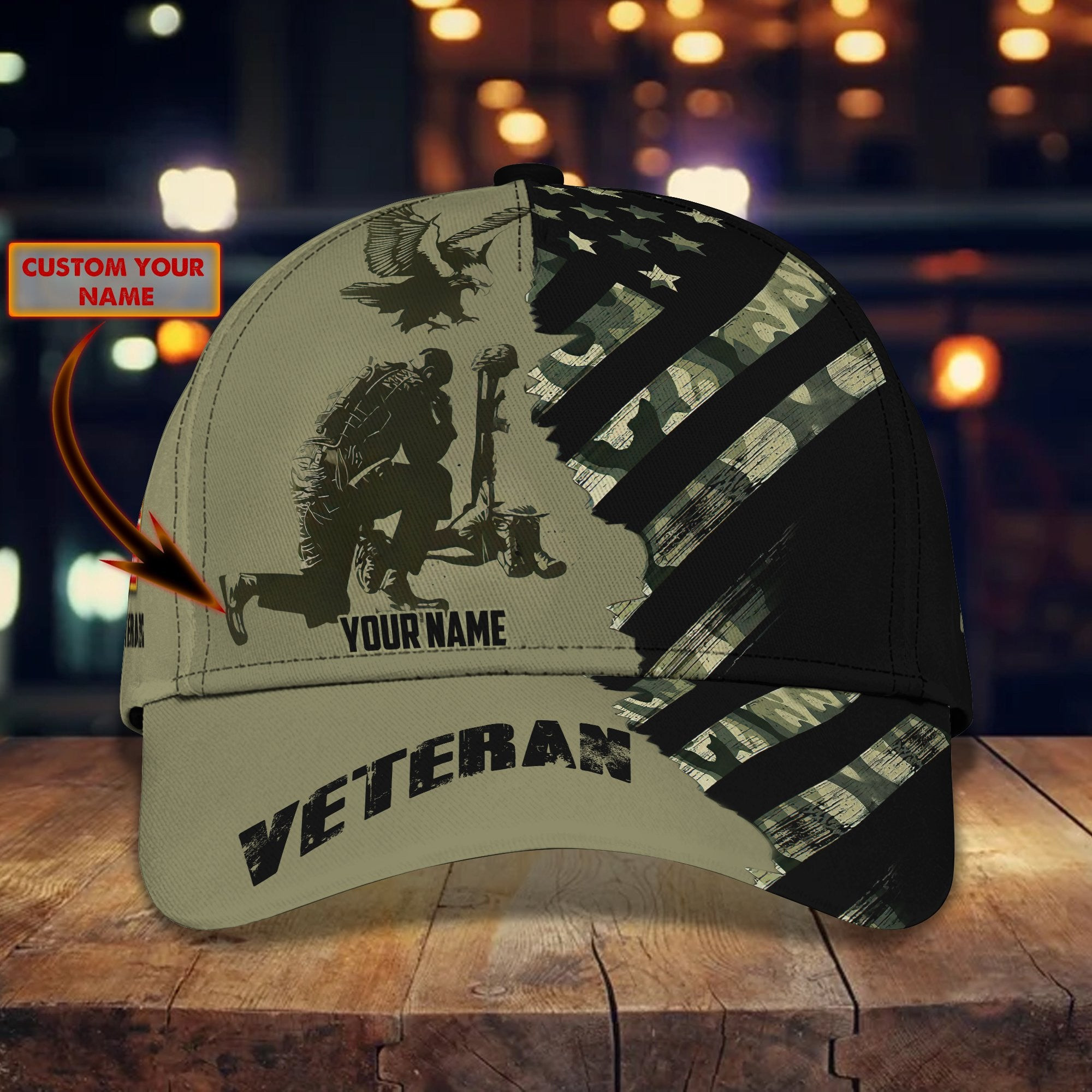 Adeenyc Veteran Personalized Name All Over Print Classic Cap Trucker Hats Custom Hats Gifts For Men & Women