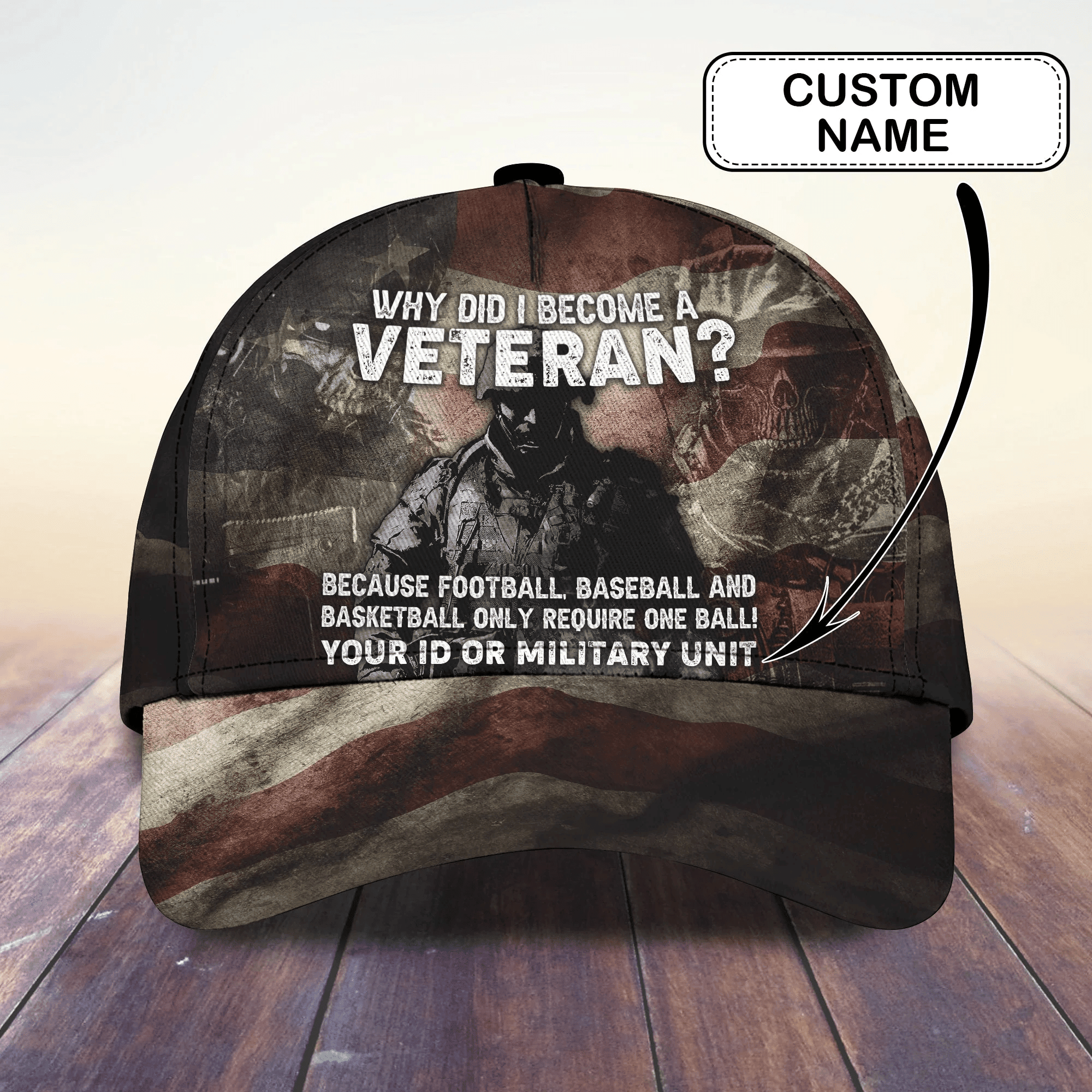 Adeenyc Veteran Personalized Name Cap, Why Did I Become A Veteran 3D Hat Trucker Hats Custom Hats Gifts For Men & Women