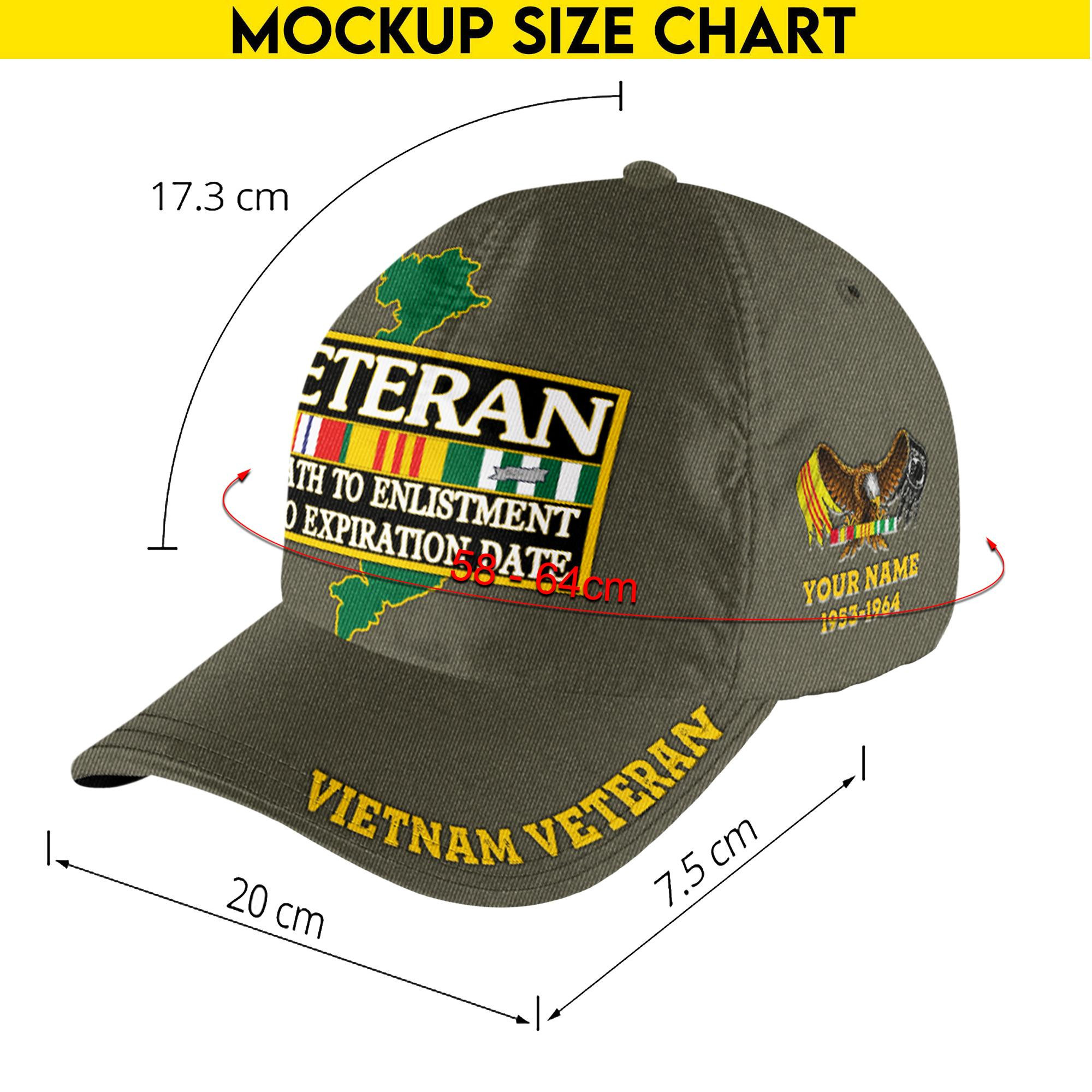 Adeenyc Vietnam Veteran Cap Personalized Your Name And Year In Vietnam, My Oath To Enlistment Has No Expiration Date , Gift For Veterans Trucker Hats Custom Hats Gifts For Men & Women