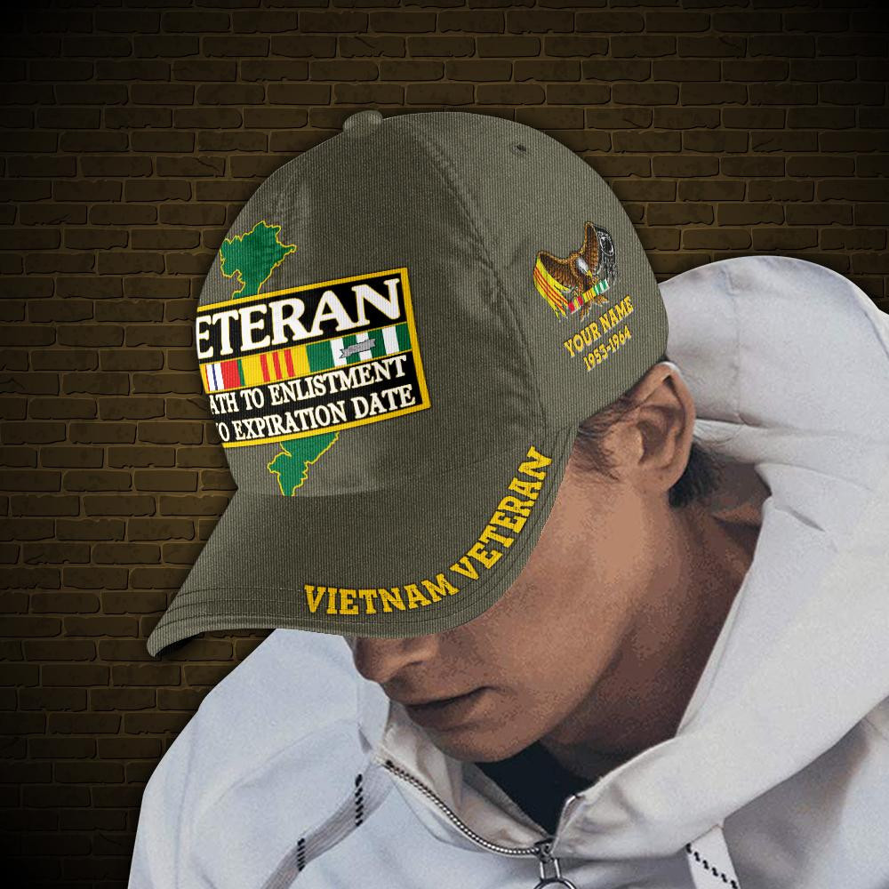 Adeenyc Vietnam Veteran Cap Personalized Your Name And Year In Vietnam, My Oath To Enlistment Has No Expiration Date , Gift For Veterans Trucker Hats Custom Hats Gifts For Men & Women