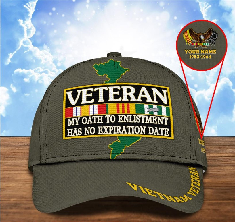Adeenyc Vietnam Veteran Cap Personalized Your Name And Year In Vietnam, My Oath To Enlistment Has No Expiration Date , Gift For Veterans Trucker Hats Custom Hats Gifts For Men & Women