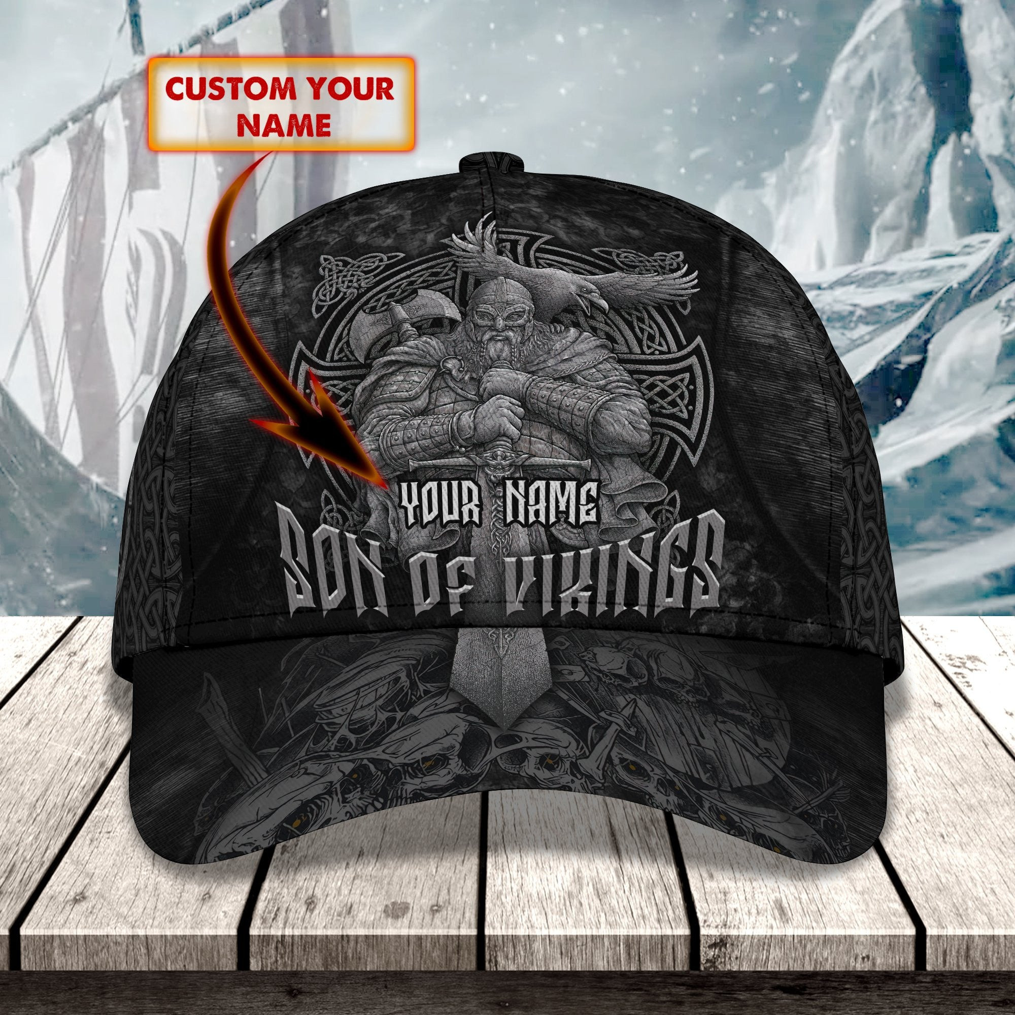 Adeenyc Viking Personalized Name All Over Print Classic Cap Trucker Hats Custom Hats Gifts For Men & Women