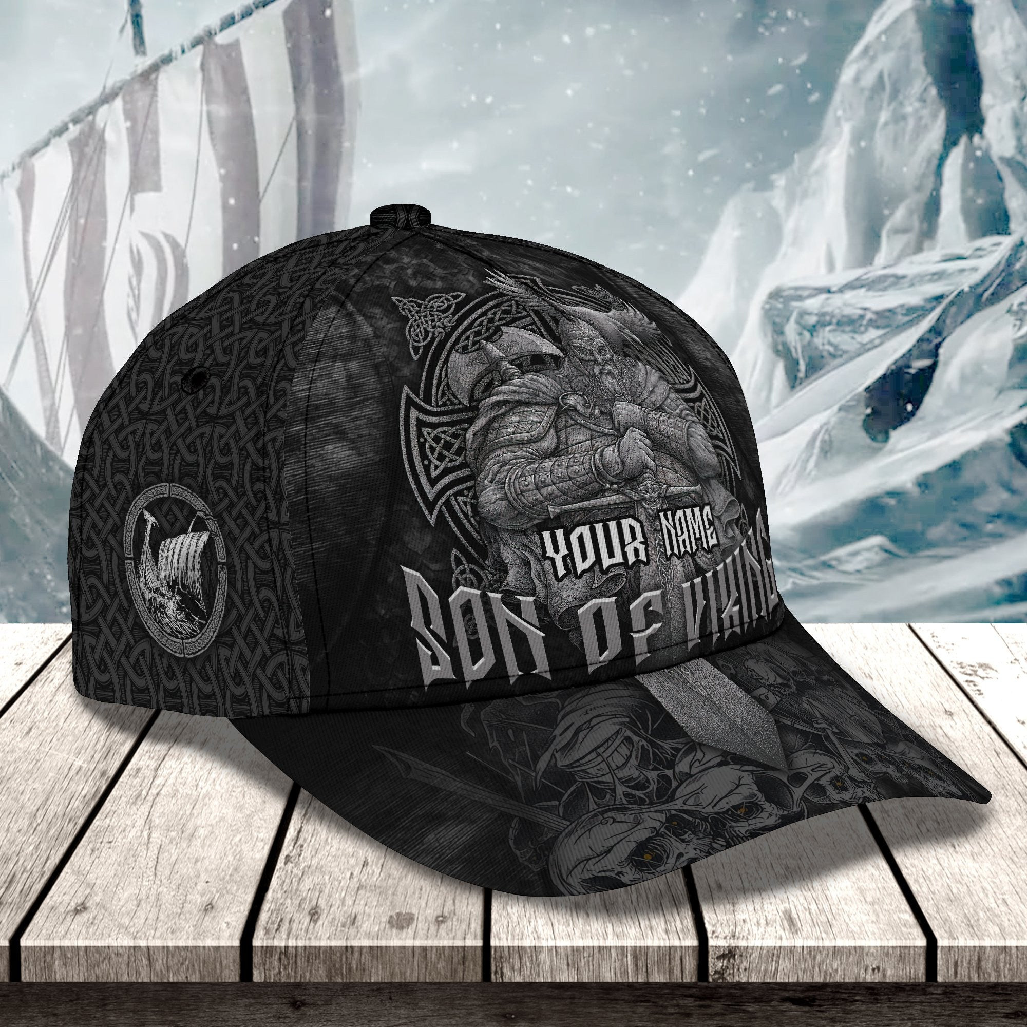 Adeenyc Viking Personalized Name All Over Print Classic Cap Trucker Hats Custom Hats Gifts For Men & Women