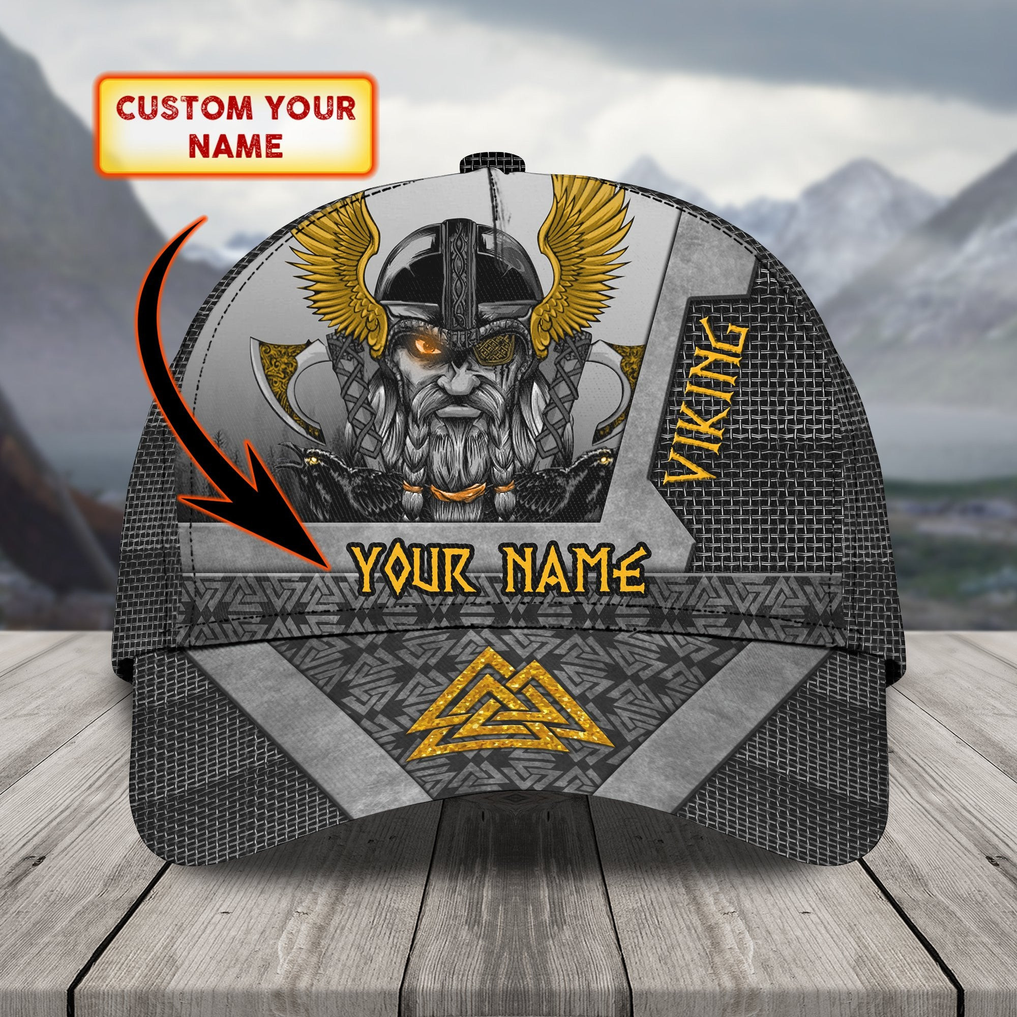 Adeenyc Viking Personalized Name All Over Print Classic Cap Trucker Hats Custom Hats Gifts For Men & Women