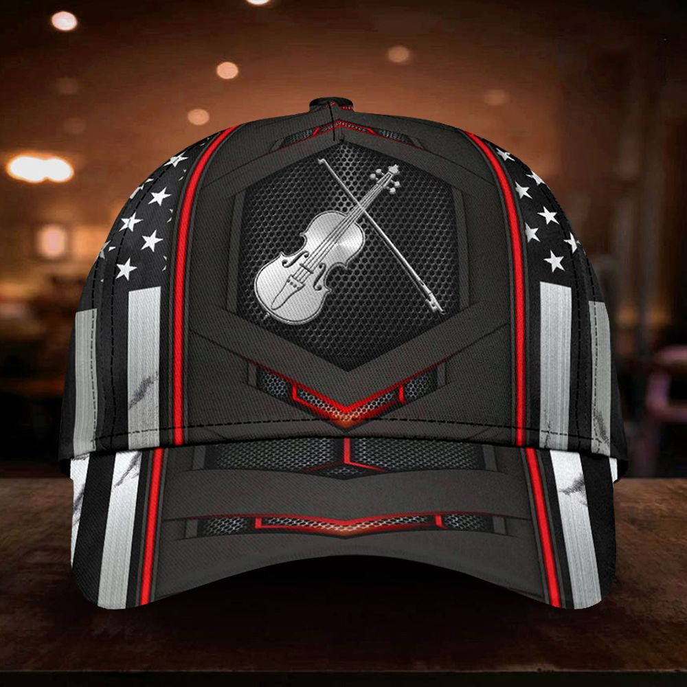 Adeenyc Violin Black American Flag Cap Unique Gift For Violinist Violin Players Lovers Trucker Hats Custom Hats Gifts For Men & Women