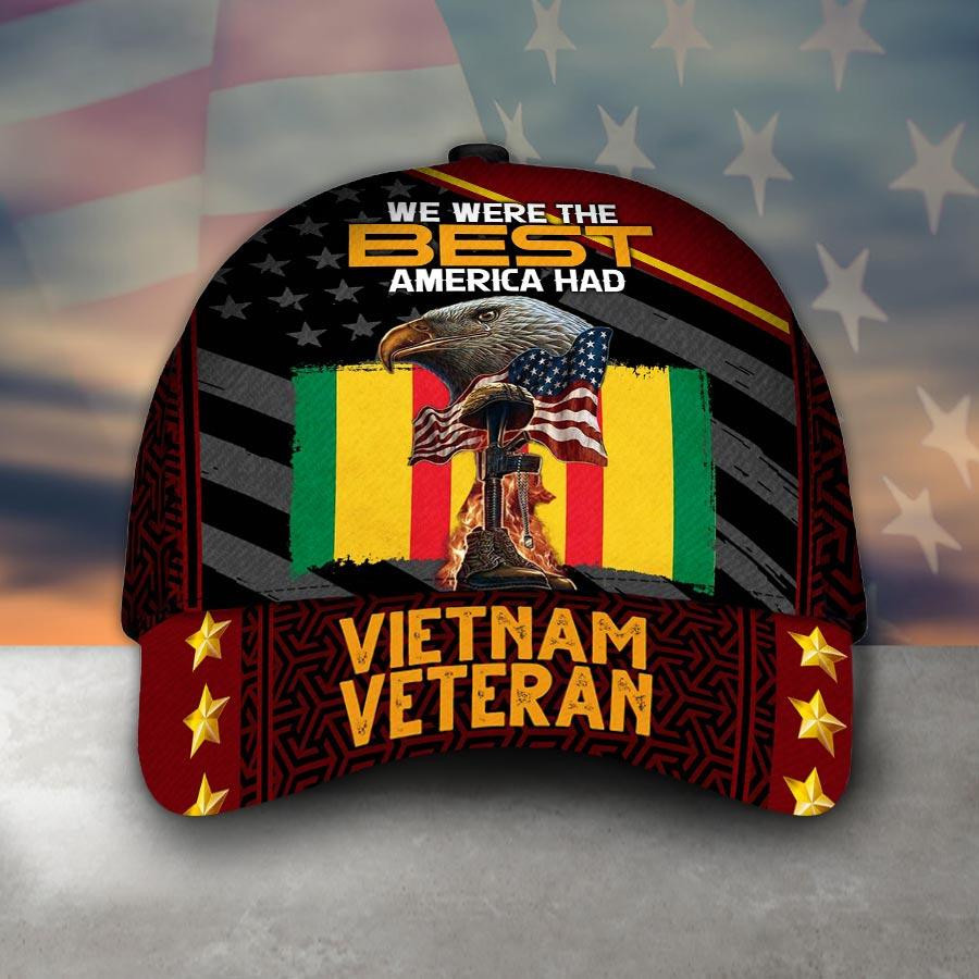 Adeenyc We Were The Best America Had Vietnam Veteran Armed Forces Vietnam Veteran America VVA Military Soldier Eagle With American Flag And Battlefield Cross Veterans Day Classic Cap Trucker Hats Custom Hats Gifts For Men & Women