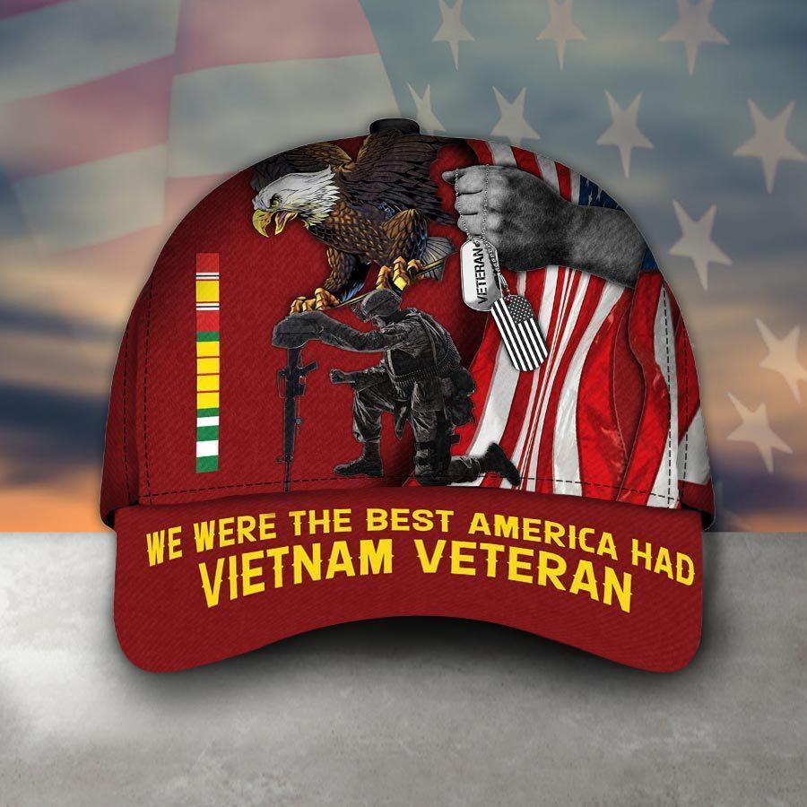 Adeenyc We Were The Best America Had Vietnam Veteran Eagle And Dog Tags And Kneeling Soldier American Flag Veteran Days Classic Cap Trucker Hats Custom Hats Gifts For Men & Women