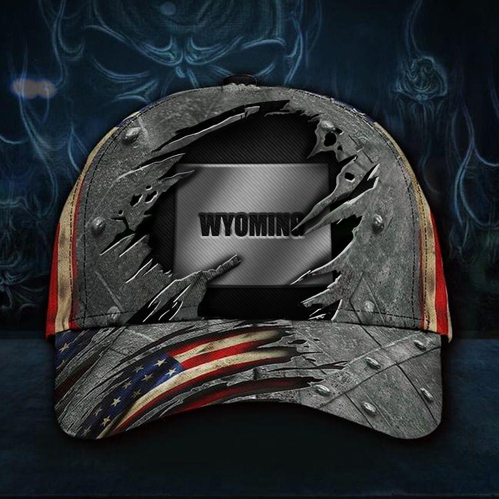 Adeenyc Wyoming Map Cap Unique USA Flag Vintage Hat Unisex Patriotic Honor Wyoming State Merch Classic Cap Trucker Hats Custom Hats Gifts For Men & Women