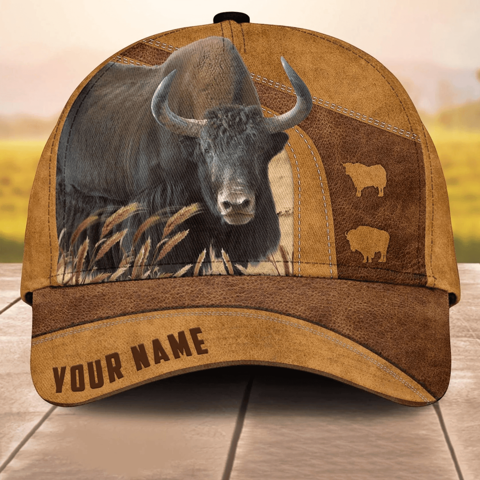 Adeenyc Yak Cale Custom Name 3D Cap 3D All Over Print Baseball Cap, Cap For Farm Lovers, Animal Cap, Leather Pattern Cap