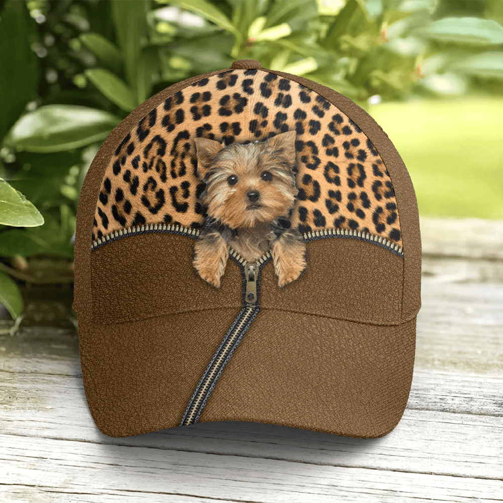 Adeenyc Yorkshire Dog Leopard Leather Style Baseball Cap