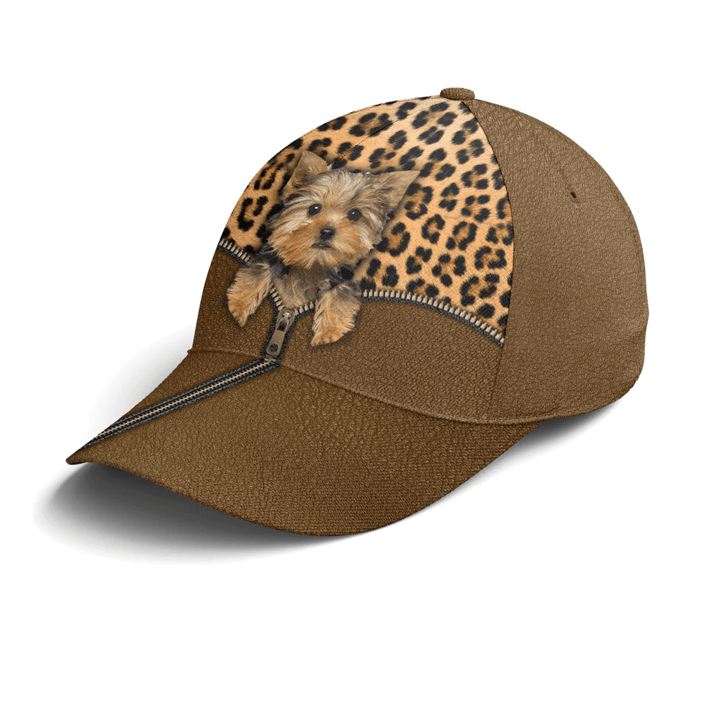 Adeenyc Yorkshire Dog Leopard Leather Style Baseball Cap