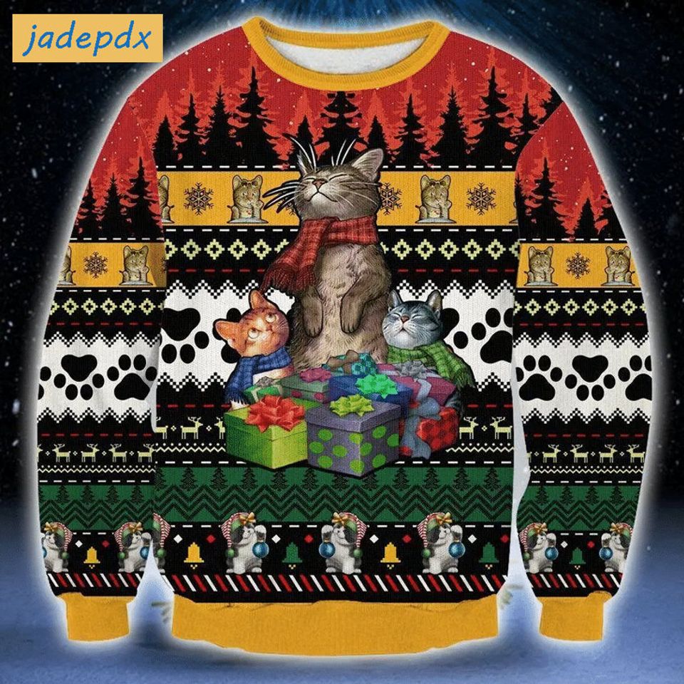 Adorable Cat And Christmas Gifts Ugly Sweater