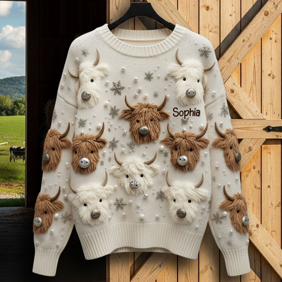 Adorable Highland Cows Personalized Highland Cow Ugly Sweater