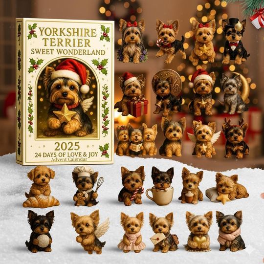 Advent Calendar Christmas Ornament 2025 Yorkshire Terrier Acrylic Decor Set Cute Dog Figurines Holiday Gift - Image 8