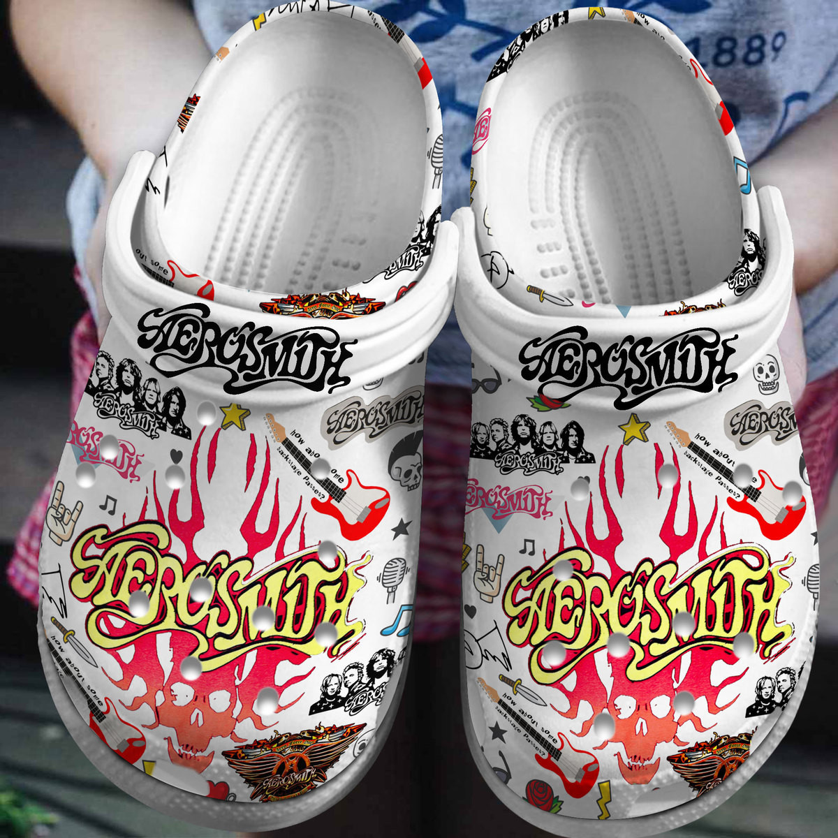 Aerosmith Musicosmith Music Crocs Crocband Clogs Shoes Comfortable For Men Women and Kids