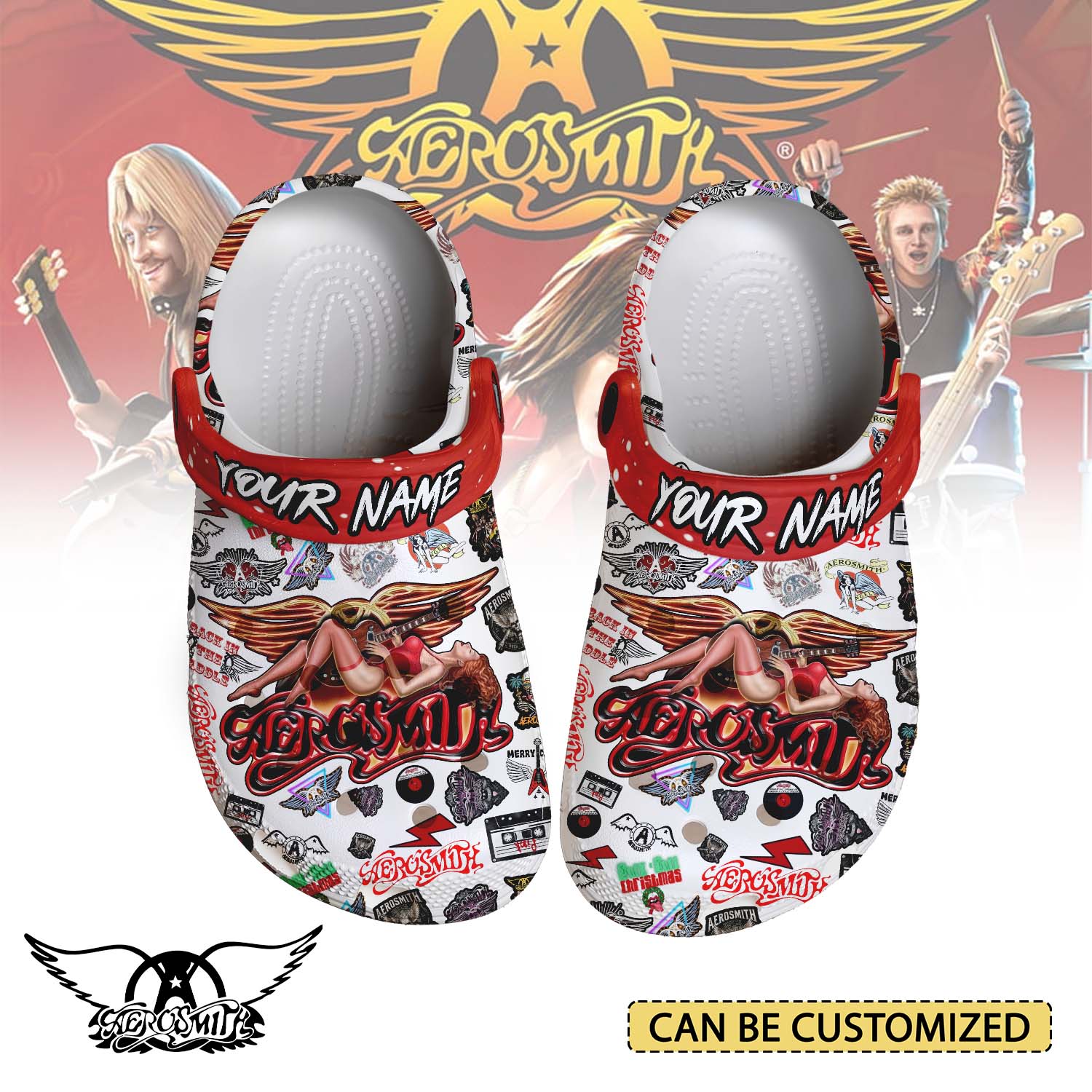 Aerosmith x Christmas Crocs Crocband Clogs Shoes Comfortable For Men Women and Kids
