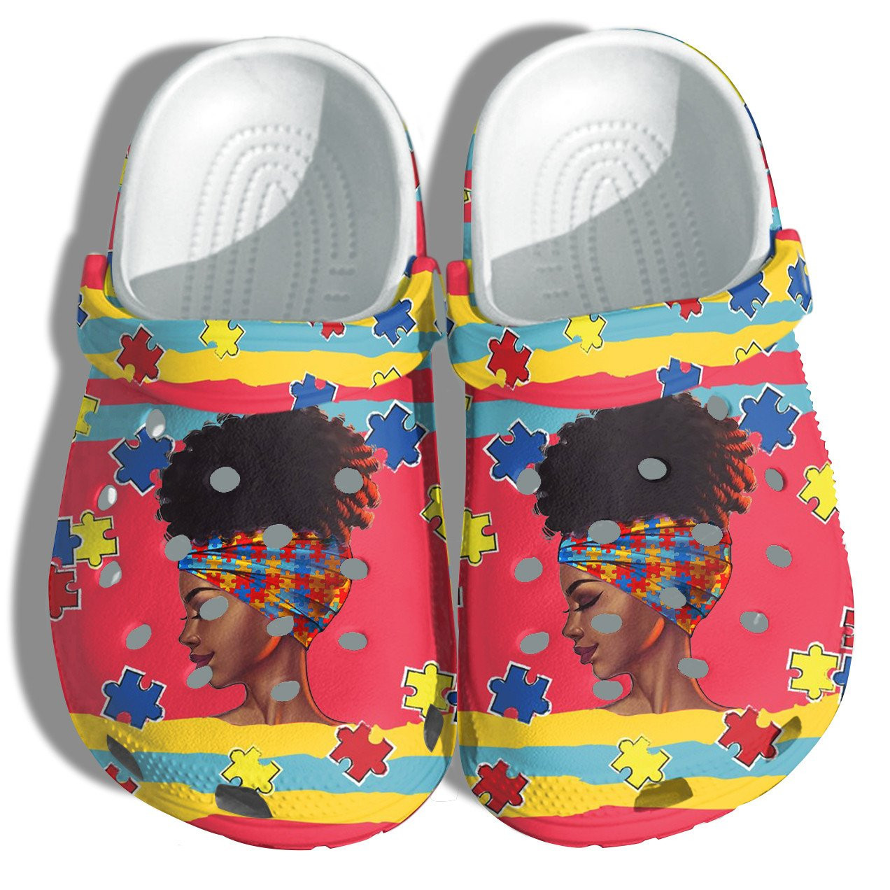 Africa Women Autism Puzzel Shoes Vintage - Autism Black Mom Shoes Croc Clogs