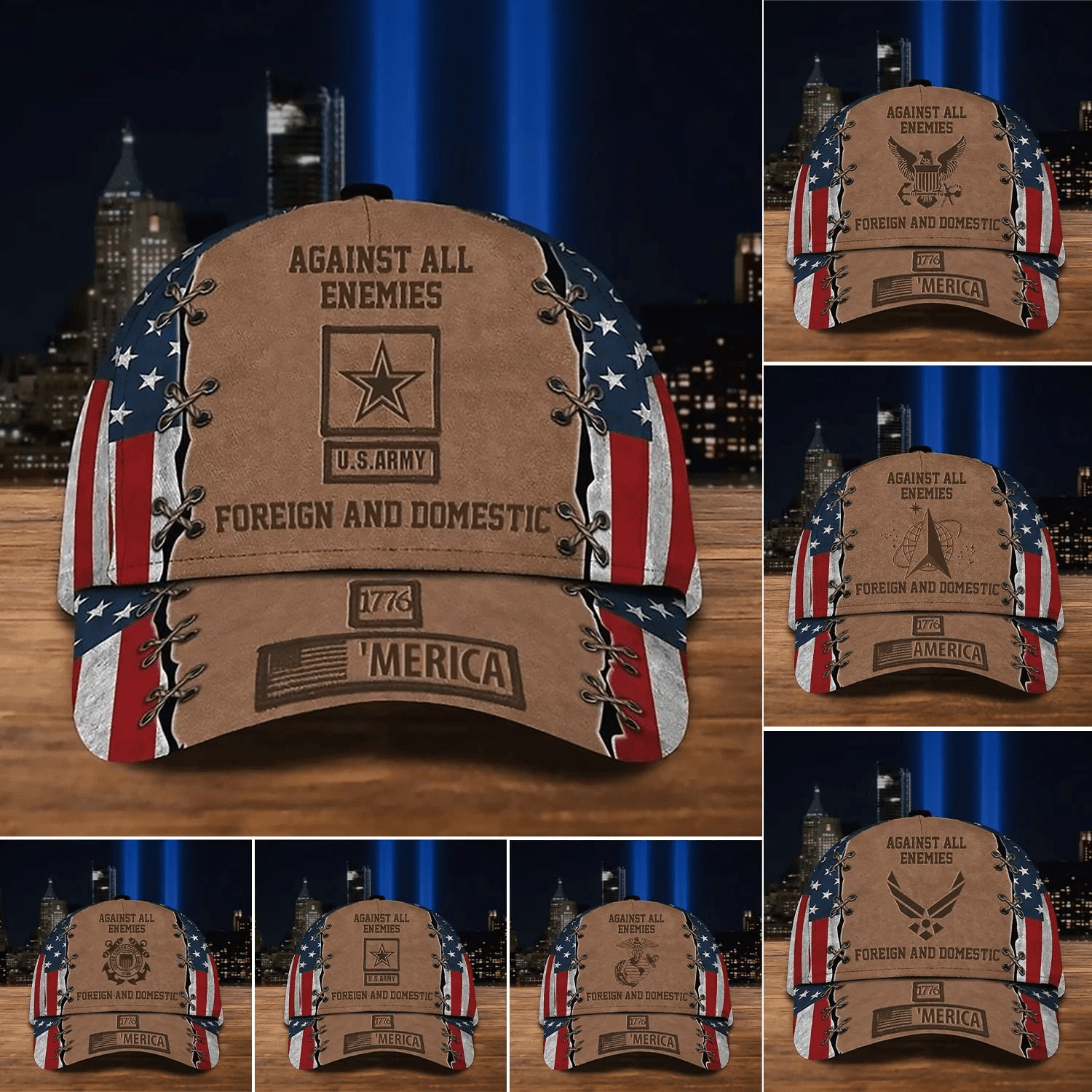 Against All Enemies Foreign And Domestic Multiservice U.S Veteran Cap Trucker Hats Custom Hats Gifts For Men & Women