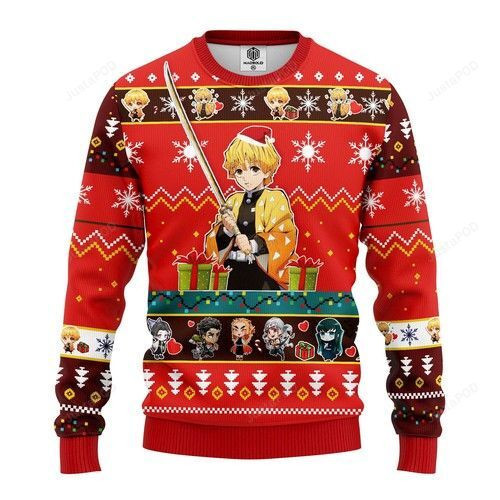 Agatsuma Zenitsu Demon Slayer Anime Ugly Christmas Sweater Adult 3D Funny Matching for family