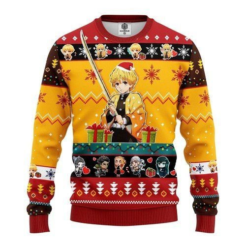 Agatsuma Zenitsu Demon Slayer For Unisex Ugly Christmas Sweater Adult 3D Funny Matching for family