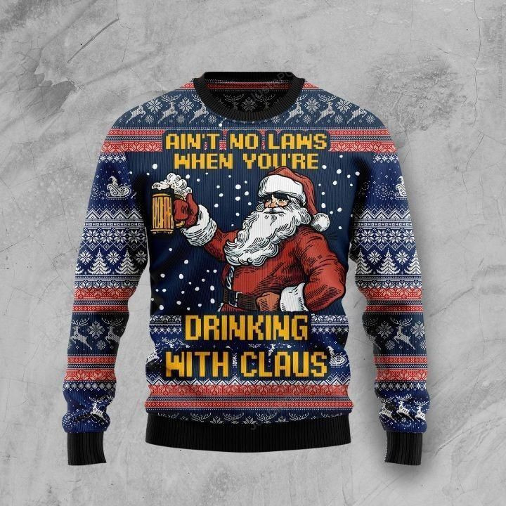 Ain'T No Law When Drinking Beer Ugly Christmas Sweater Adult 3D Funny Matching for family