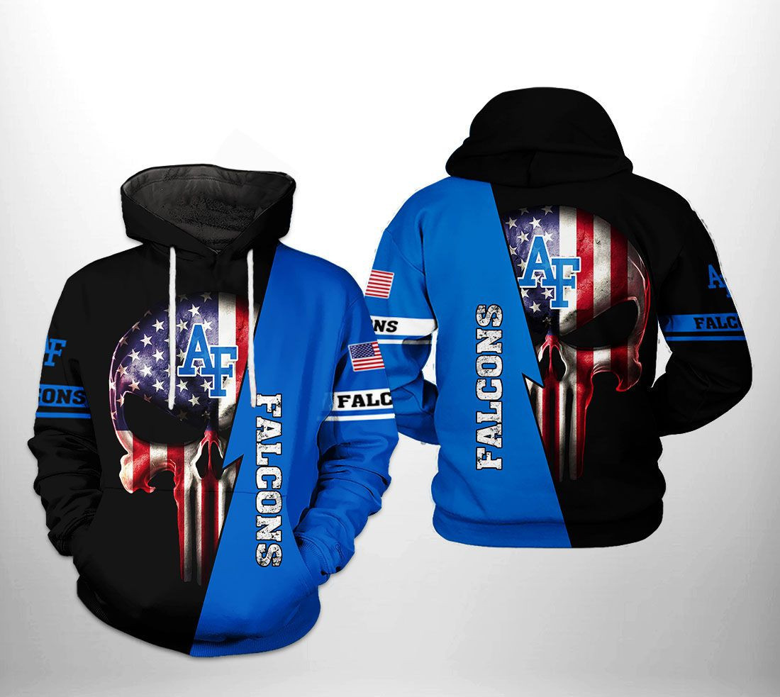 Air Force Falcons NCAA US Flag Skull 3D All Over Print Hoodie, Zip Hoodie