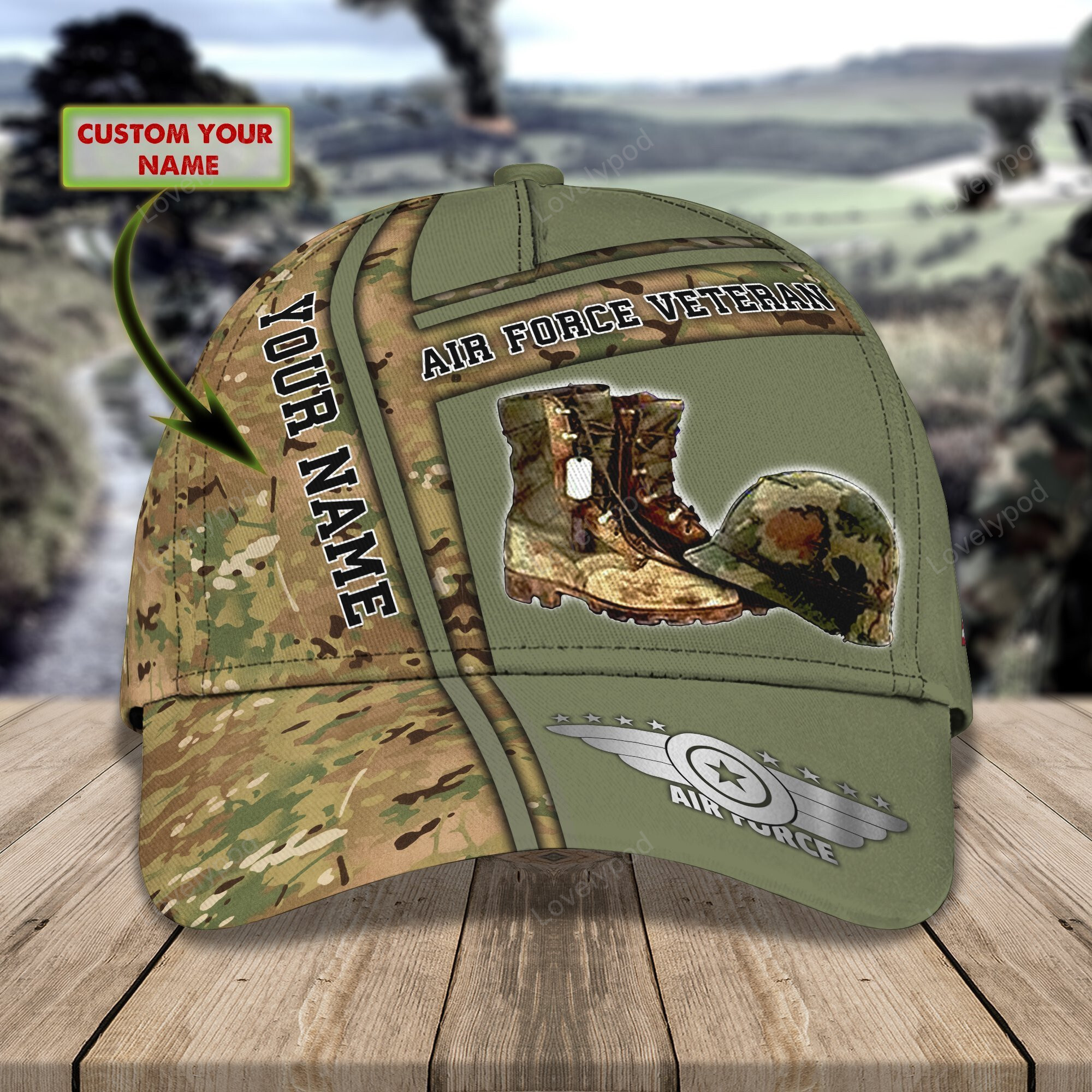 Air Force Veteran Personalized Name All Over Print Classic Cap, Gifts for veteran Trucker Hats Custom Hats Gifts For Men & Women