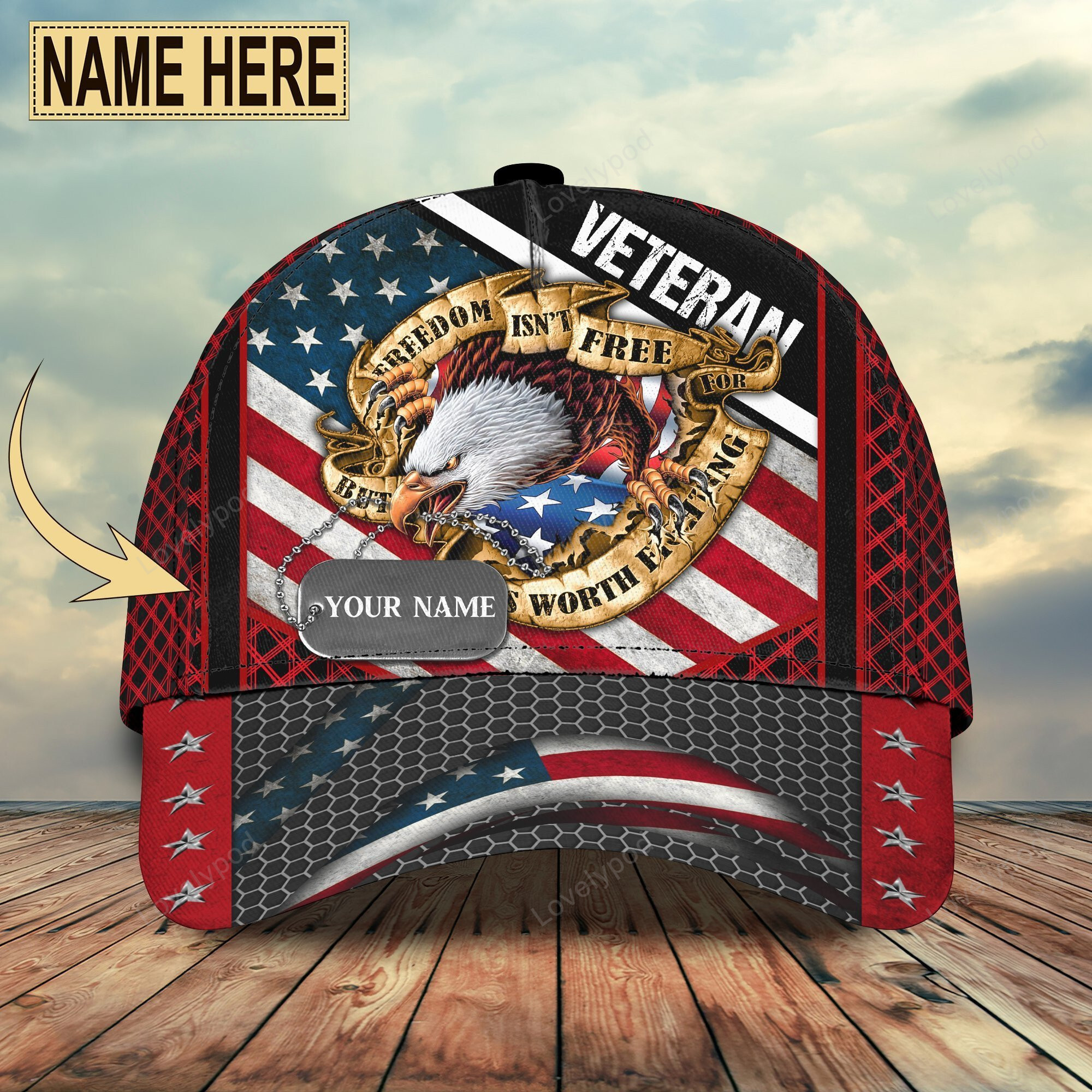 Air Force Veteran Personalized Name All Over Print Classic Cap, Gifts for veteran Trucker Hats Custom Hats Gifts For Men & Women