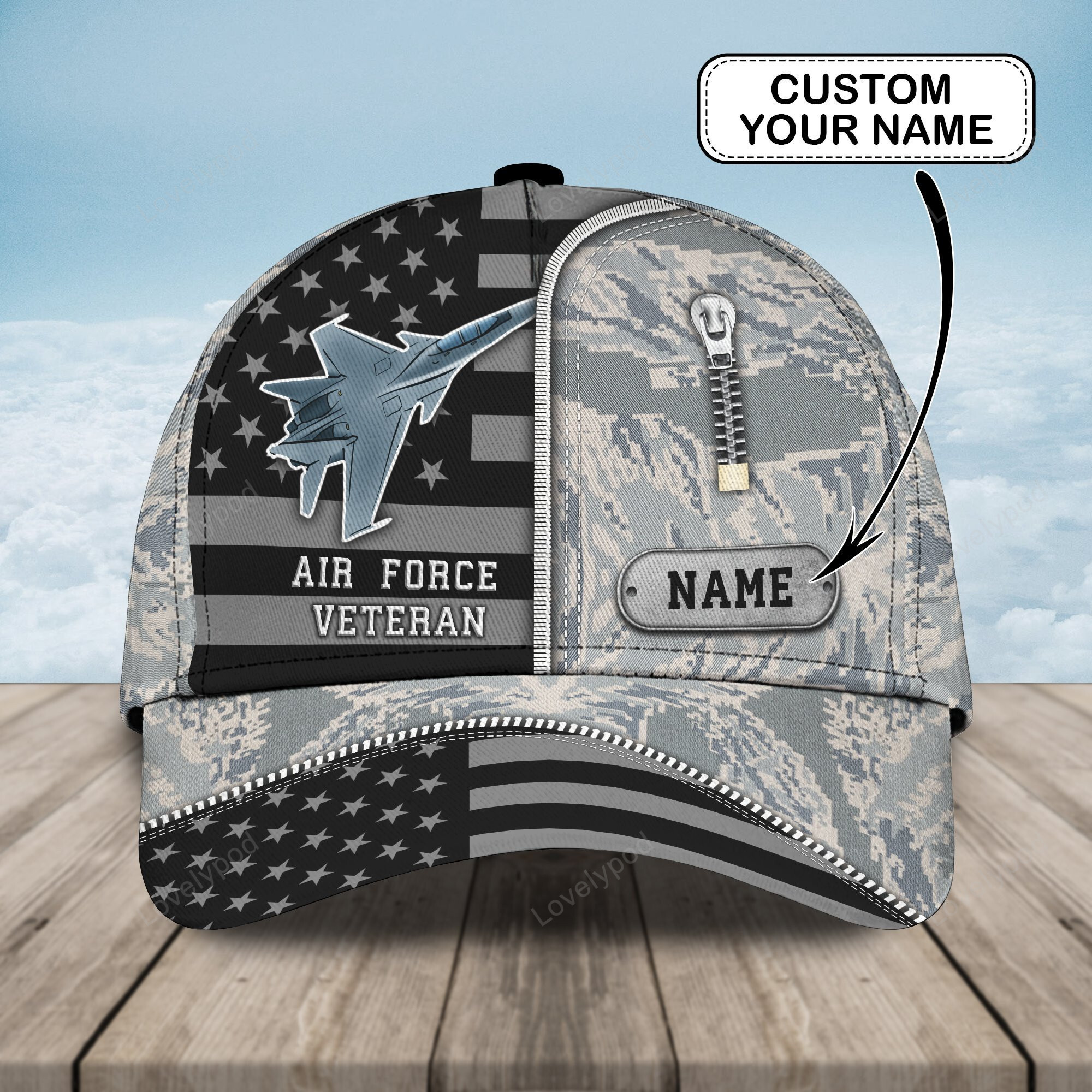 Air Force Veteran Personalized Name All Over Print Classic Cap, Gifts for veteran Trucker Hats Custom Hats Gifts For Men & Women