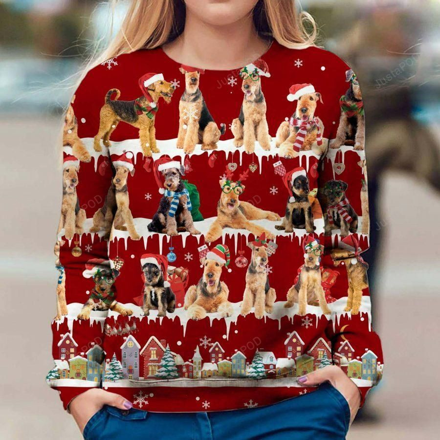 Airedale Terrier Snow Christmas Ugly Christmas Sweater Adult 3D Funny Matching for family