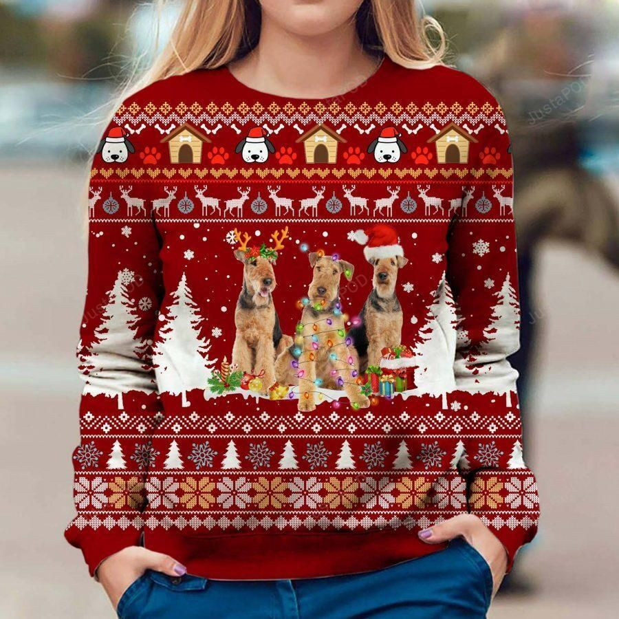 Airedale Terrier Ugly Christmas Sweater Adult 3D Funny Matching for family