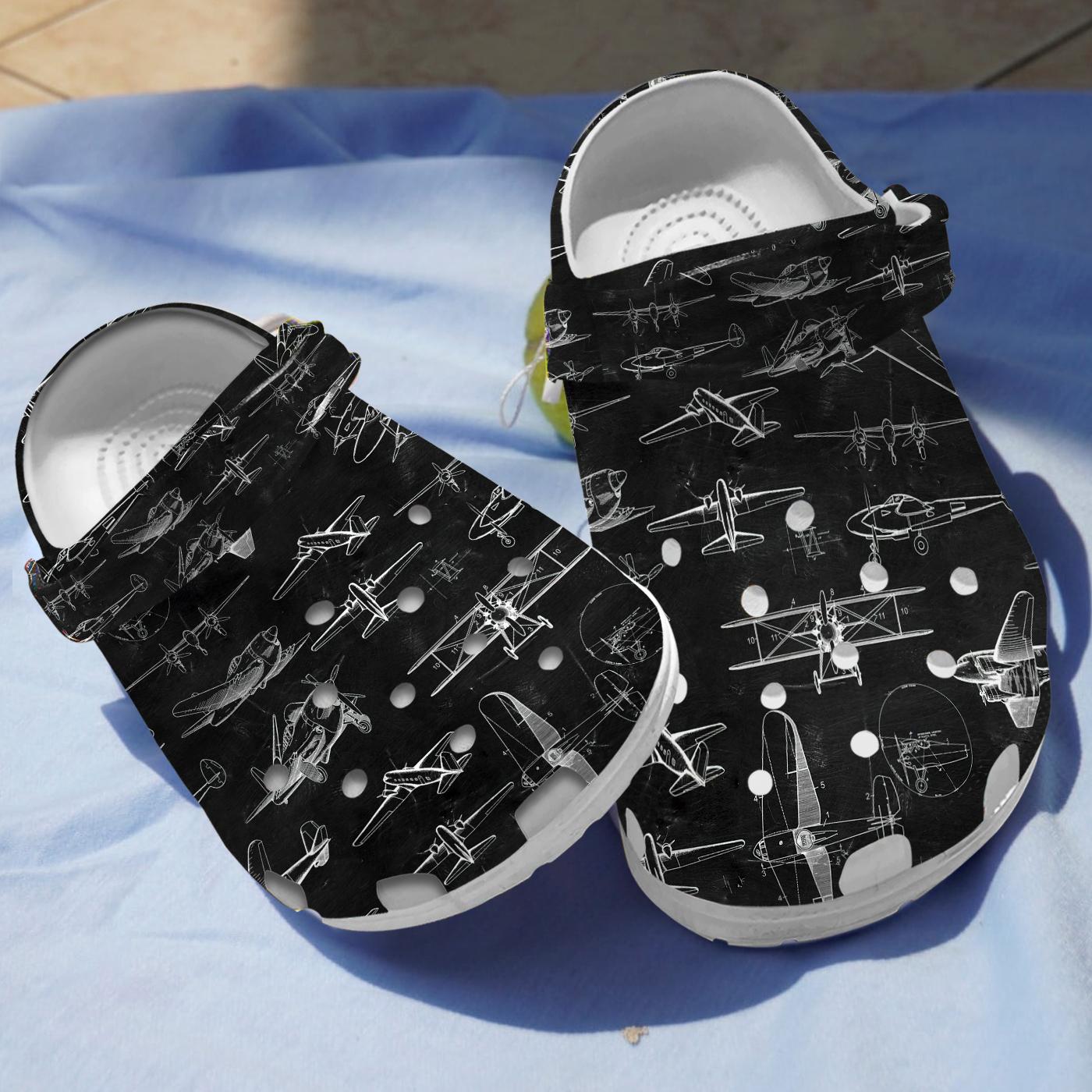 Airplane Patent Crocs Crocband Clogs Shoes Comfortable For Men Women and Kids