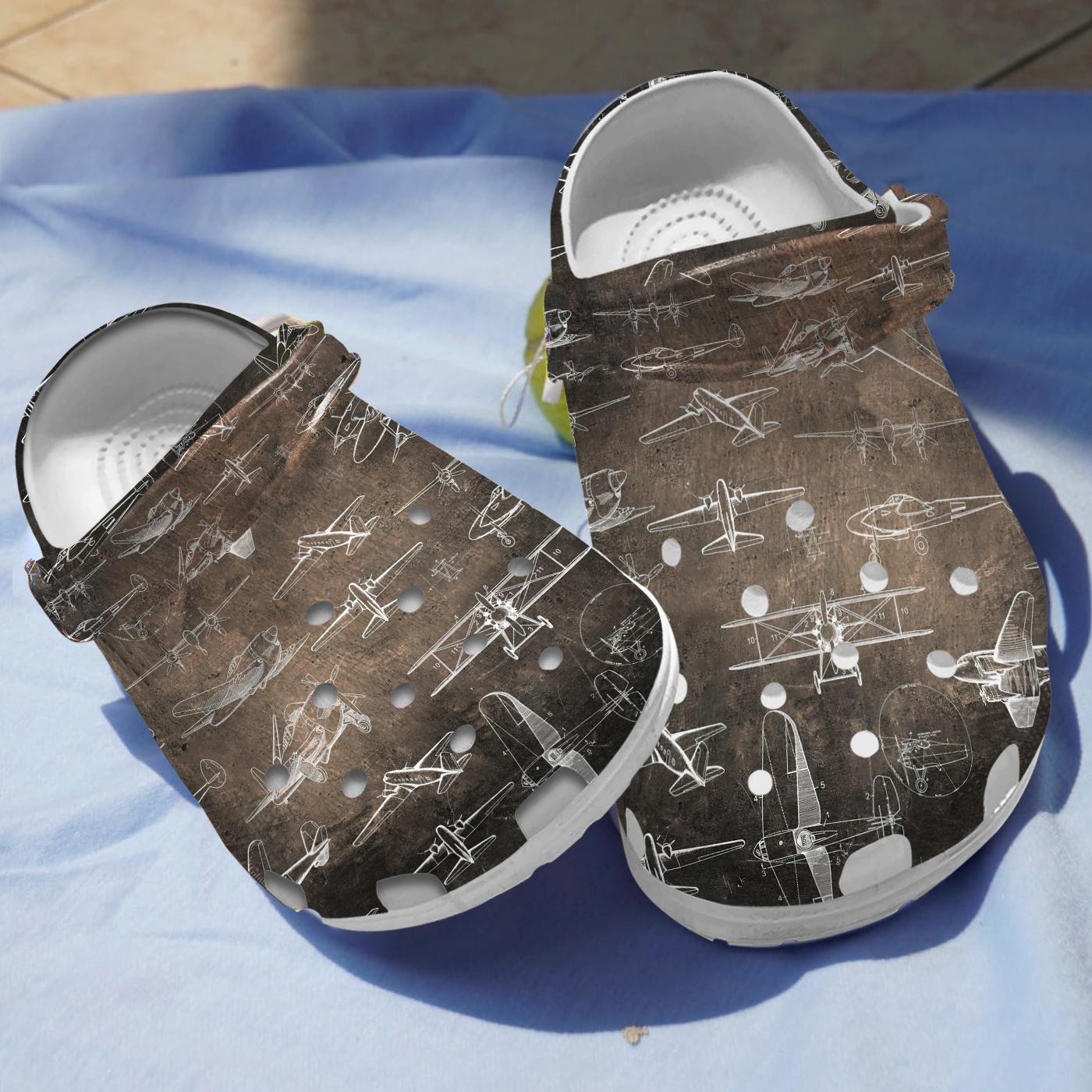 Airplane Patent Crocs Crocband Clogs Shoes Comfortable For Men Women and Kids