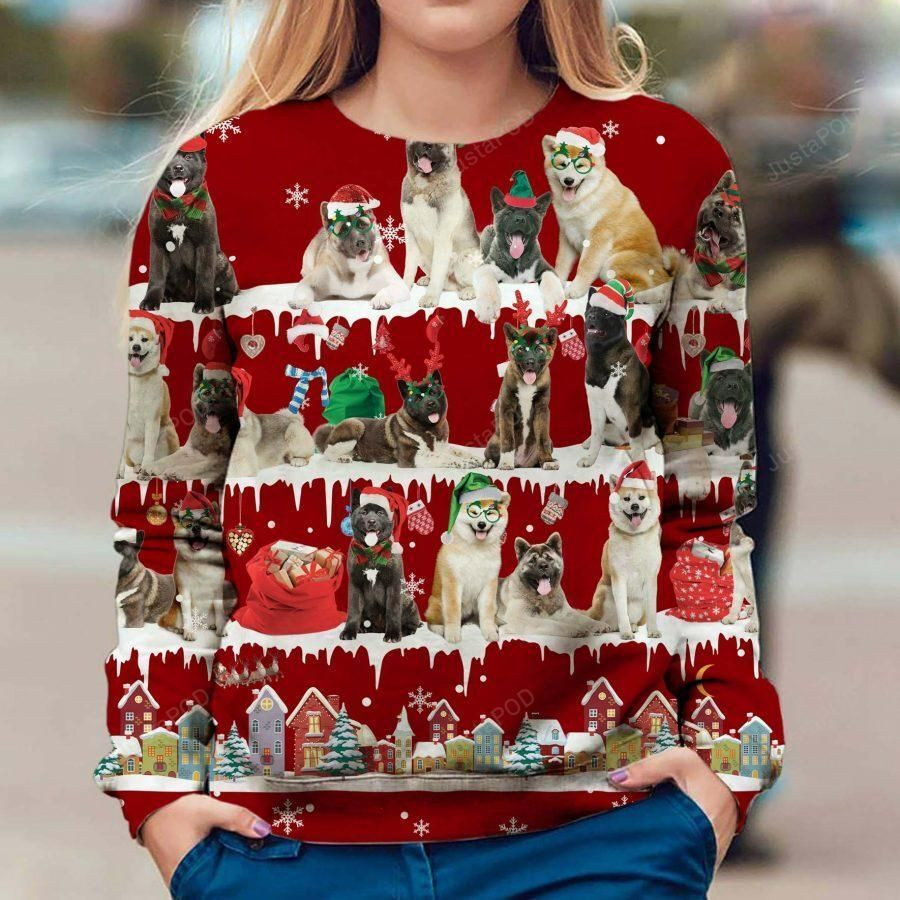 Akita Snow Christmas Ugly Christmas Sweater Adult 3D Funny Matching for family