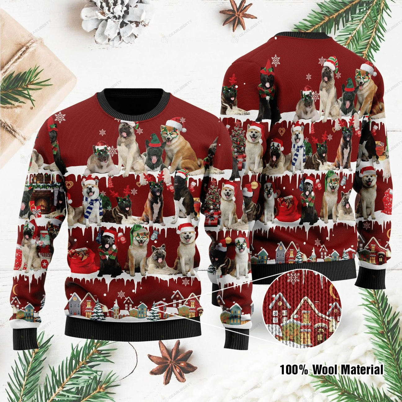 Akita Ugly Christmas Sweater Adult 3D Funny Matching for family